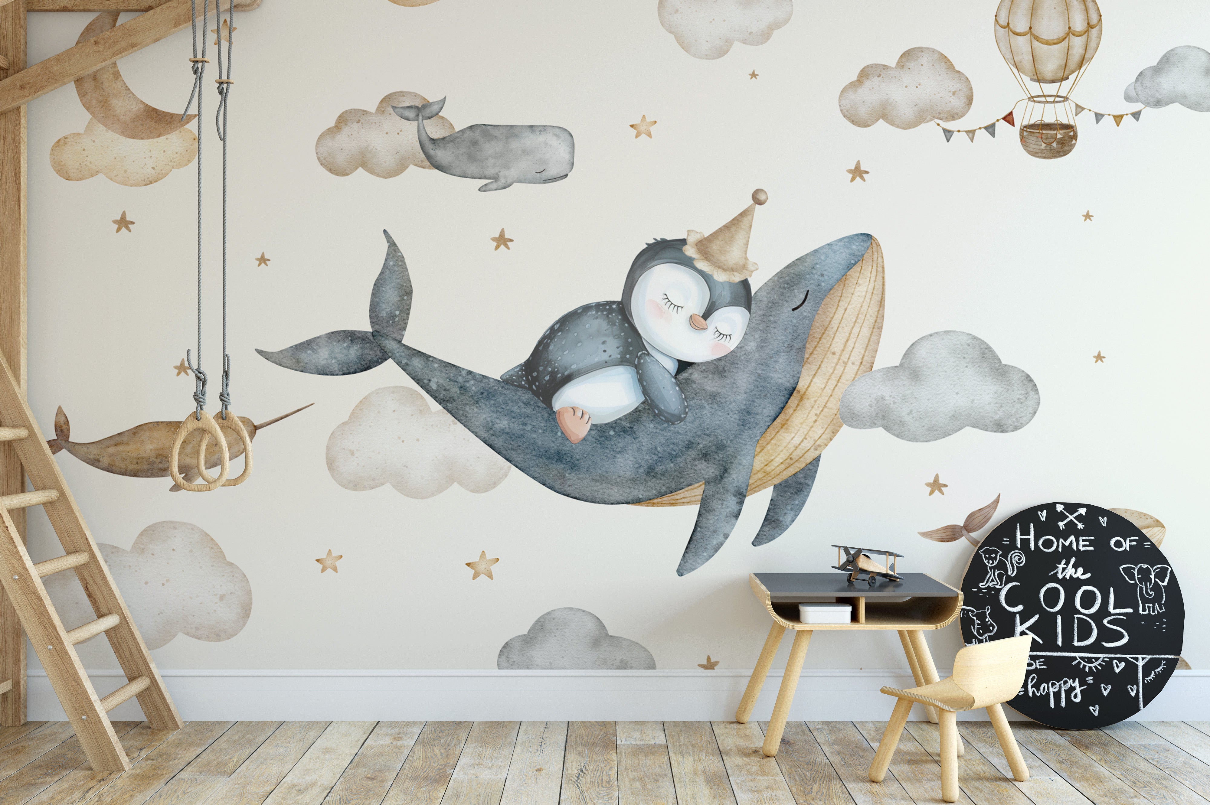 Cute narwhal and whale wallpaper for kids’ rooms
