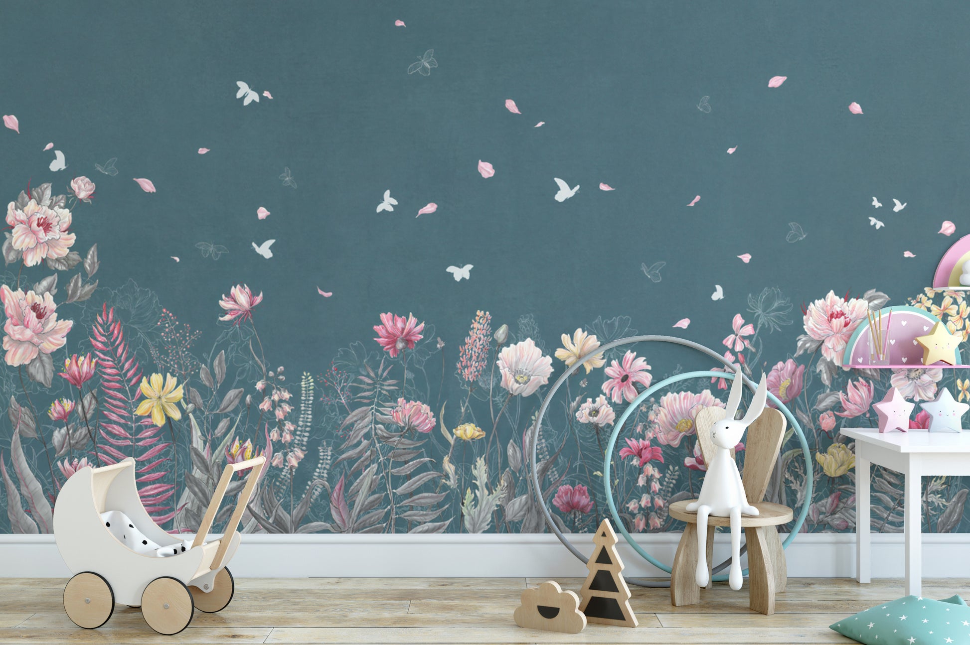 Romantic pastel flower wallpaper mural
