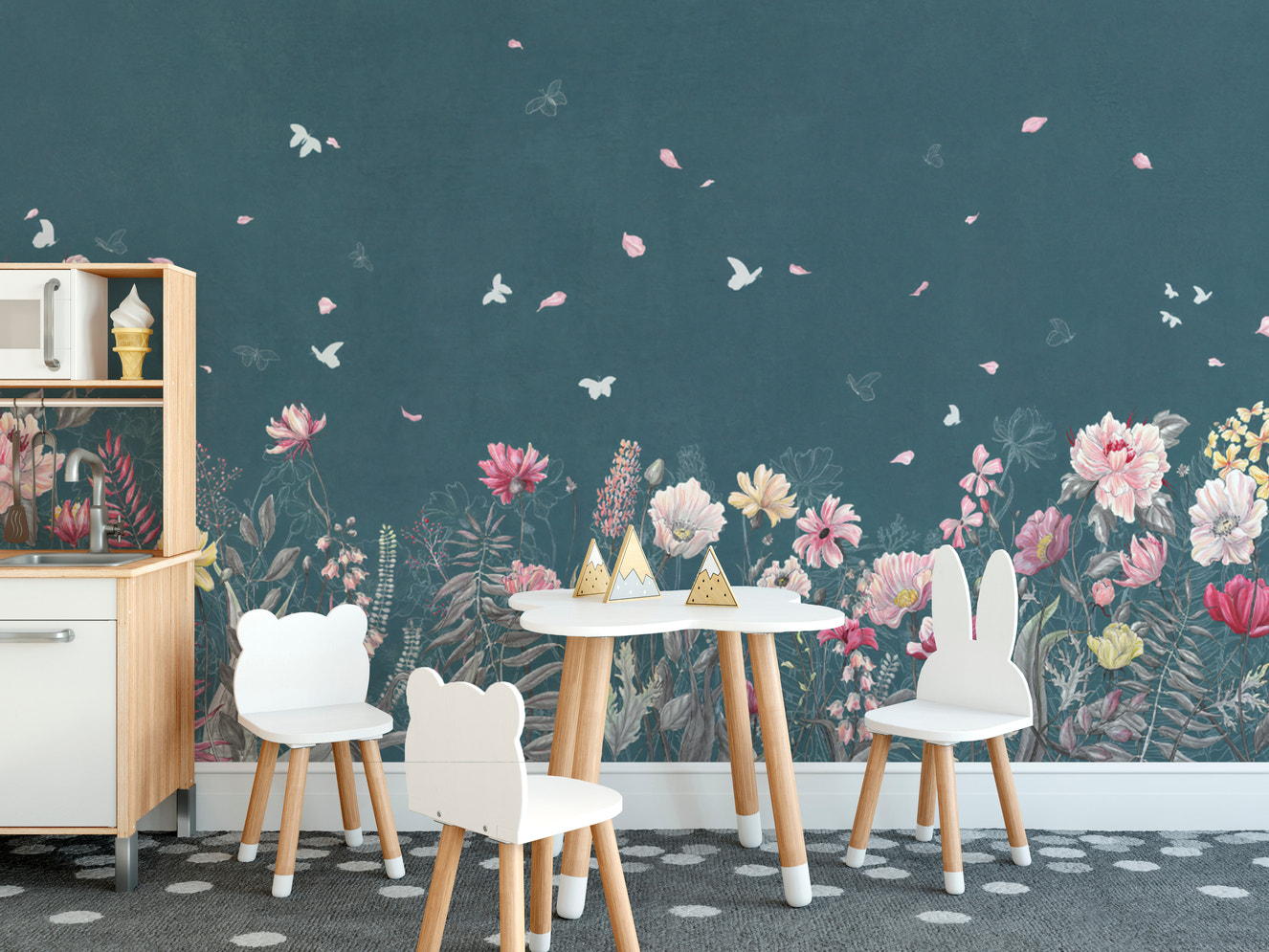 Pastel flower mural with butterflies
