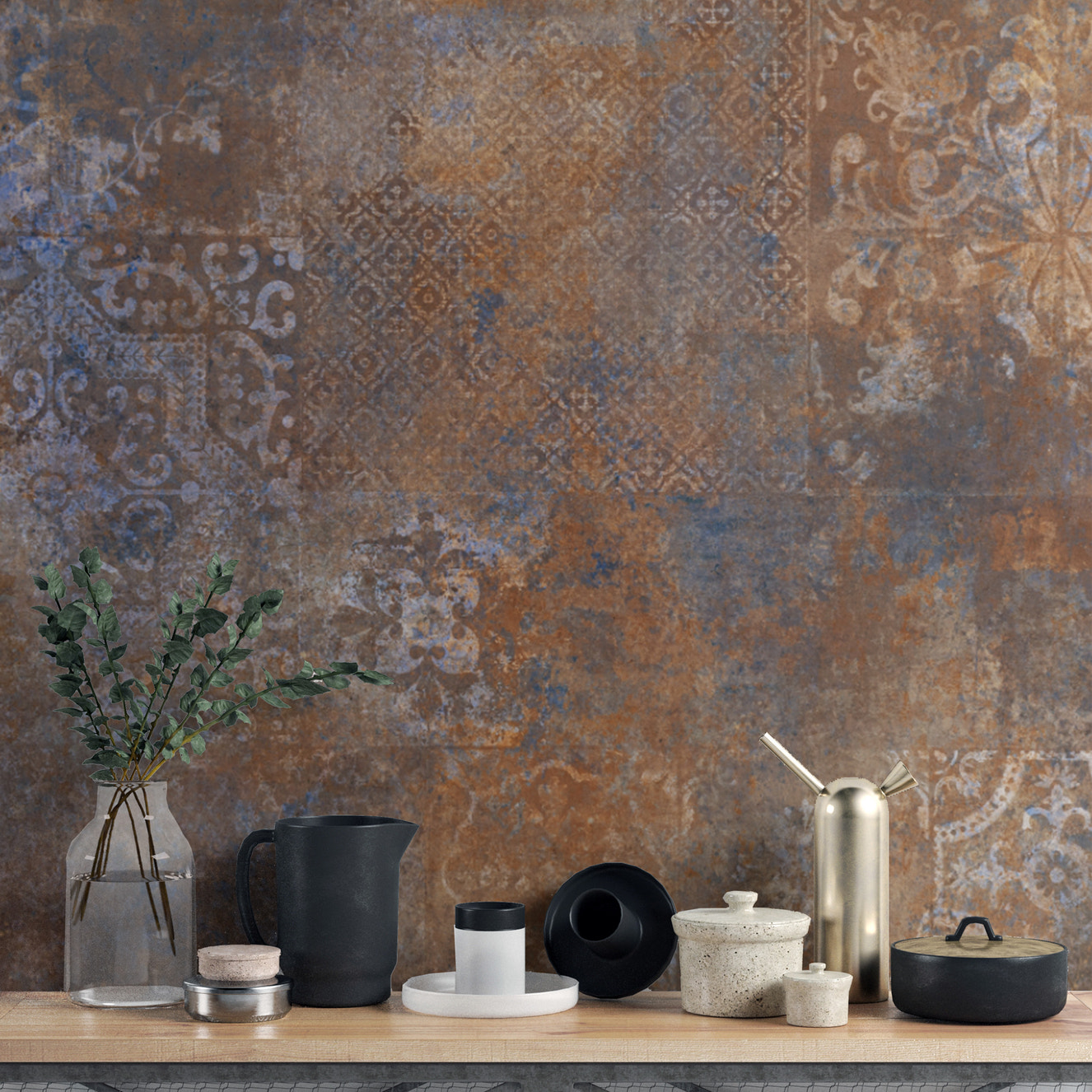 Rustic distressed vintage wallpaper design
