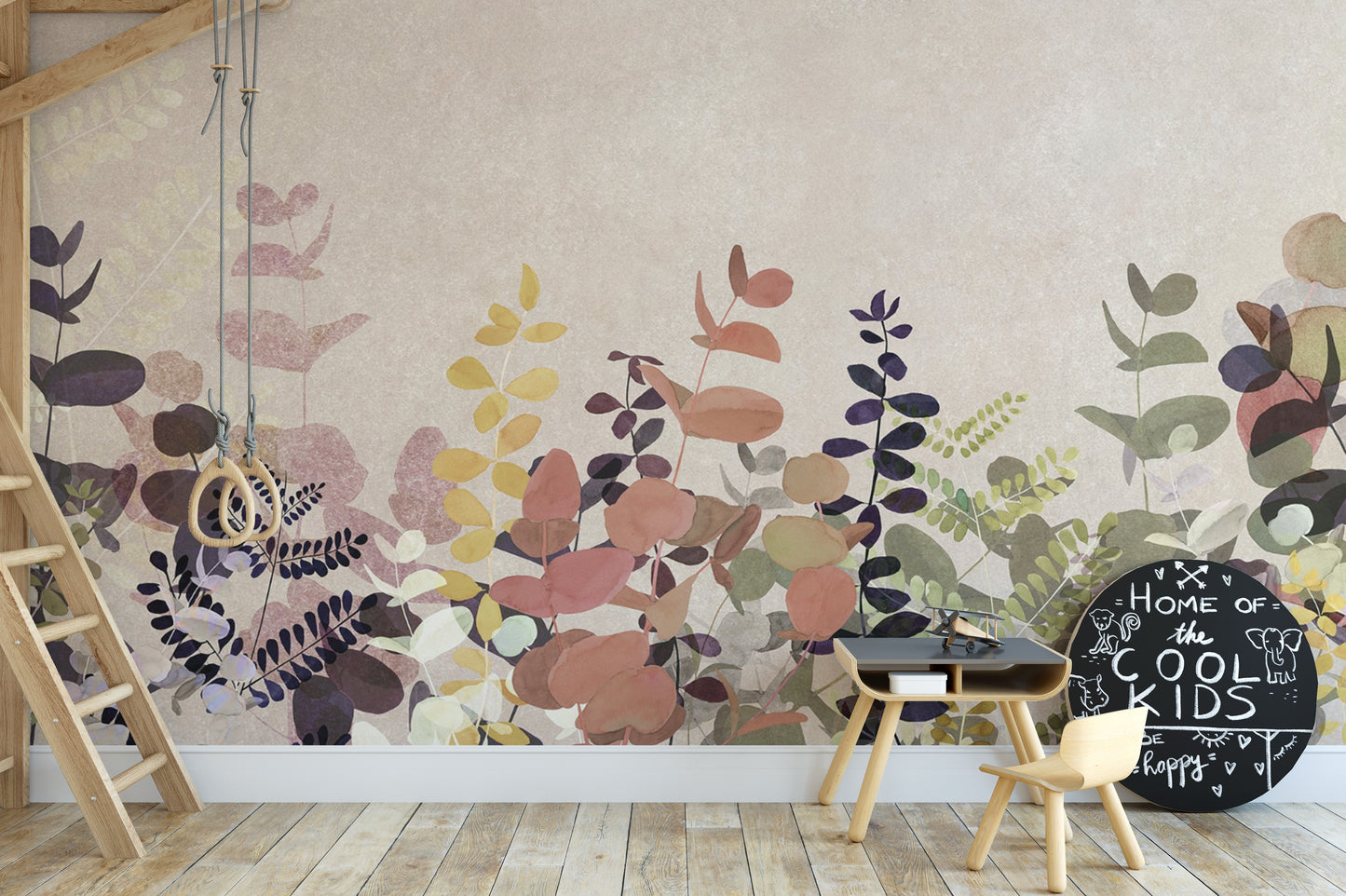 Muted color leaf wallpaper for living rooms
