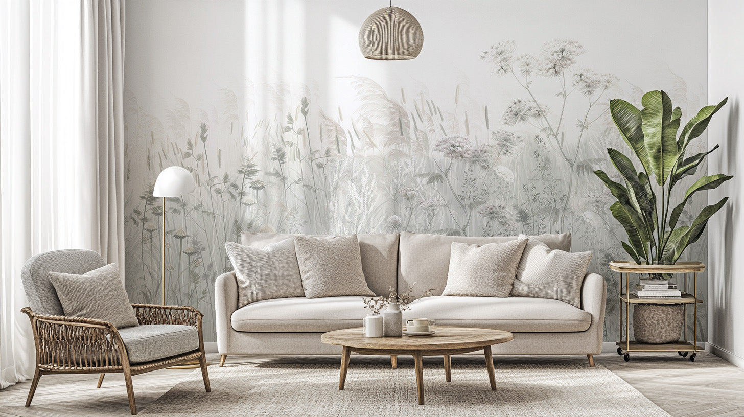 Scandinavian nature-inspired wallpaper mural
