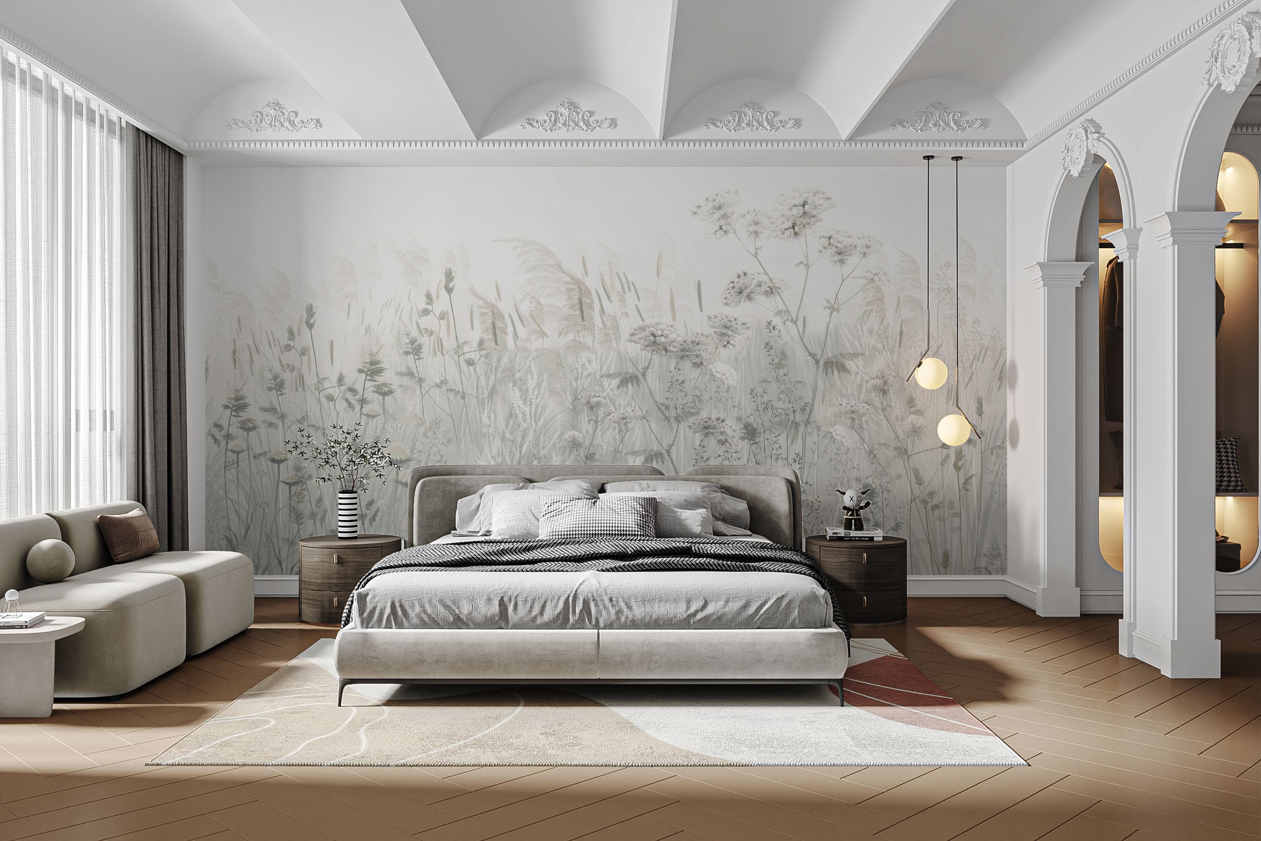 Light-toned botanical wall covering
