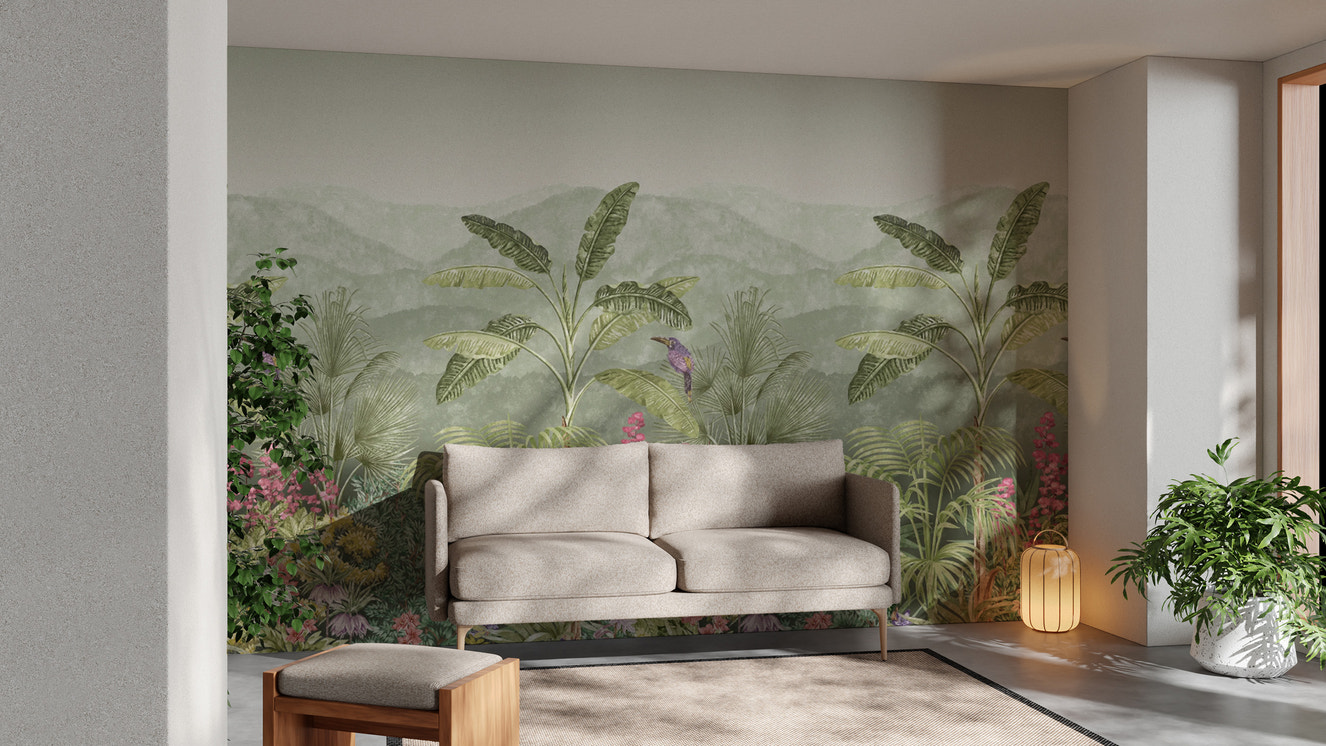 Vibrant tropical jungle wallpaper mural
