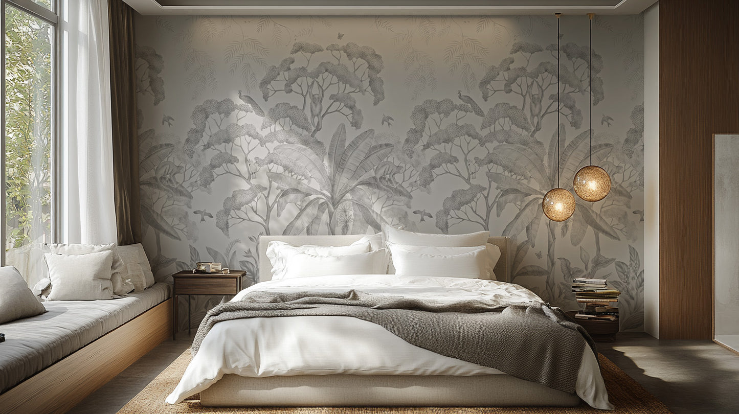 Detailed jungle landscape wall covering




