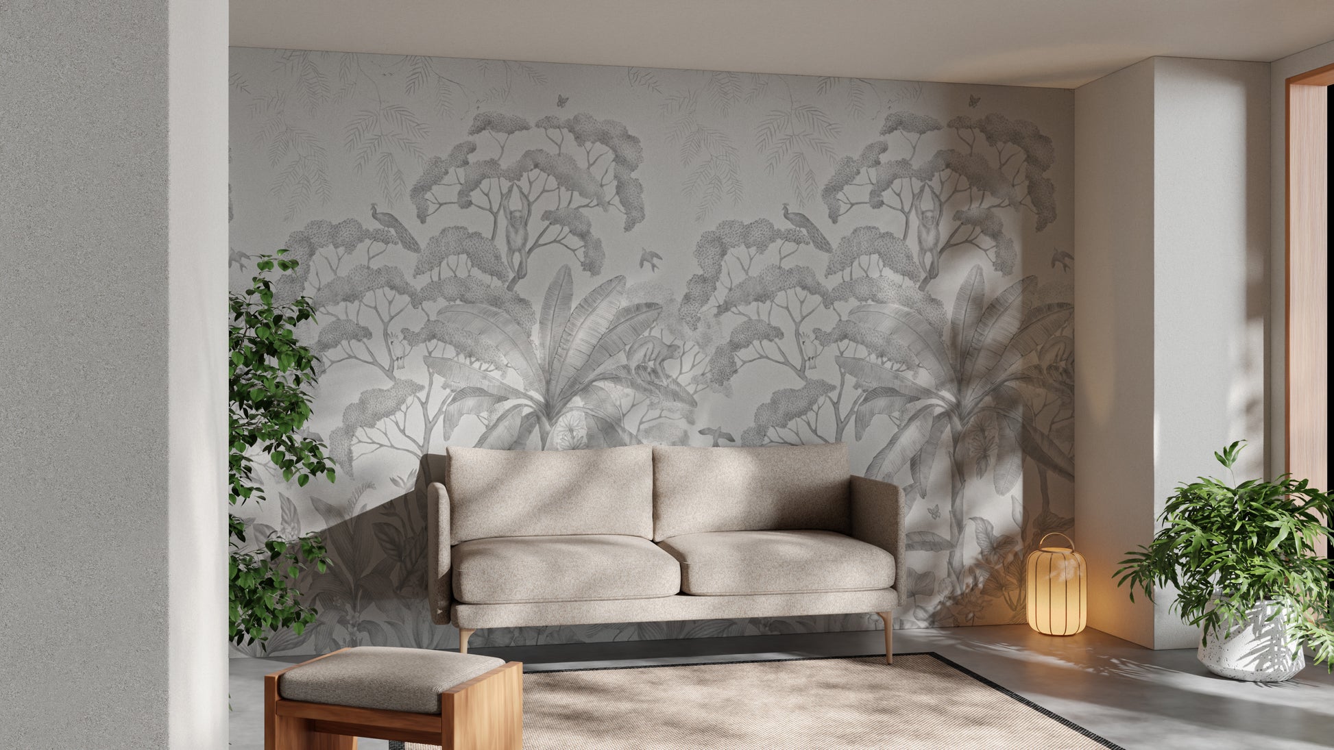 Exotic animal-themed jungle wallpaper mural
