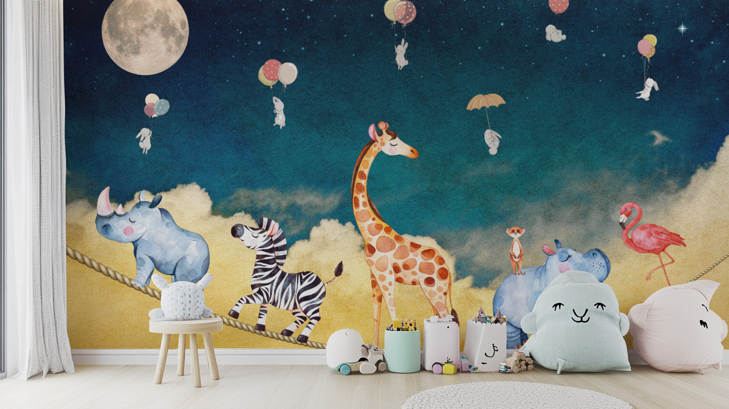 Vibrant safari animal wallpaper for children




