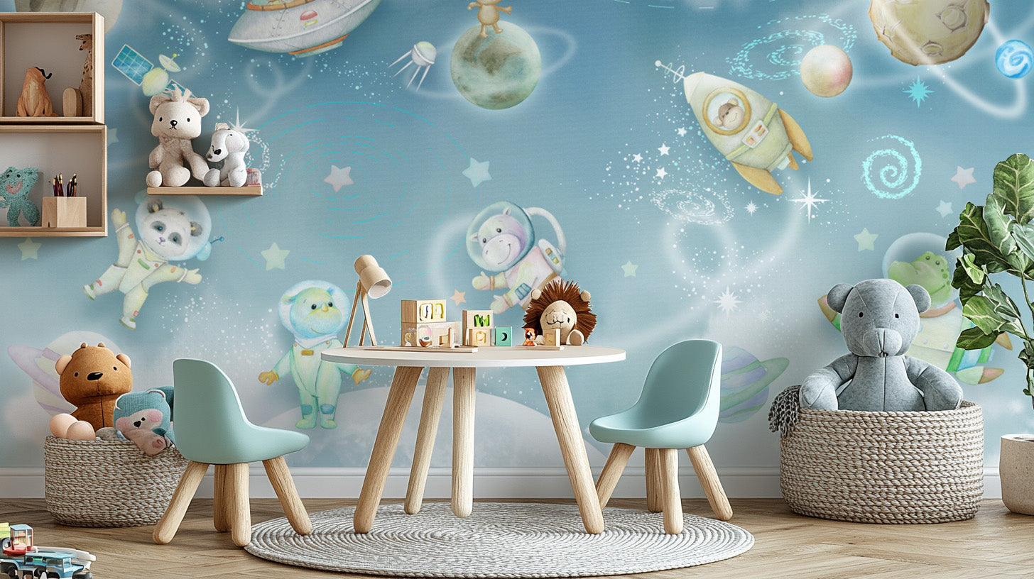 Fun space exploration wall mural for kids
