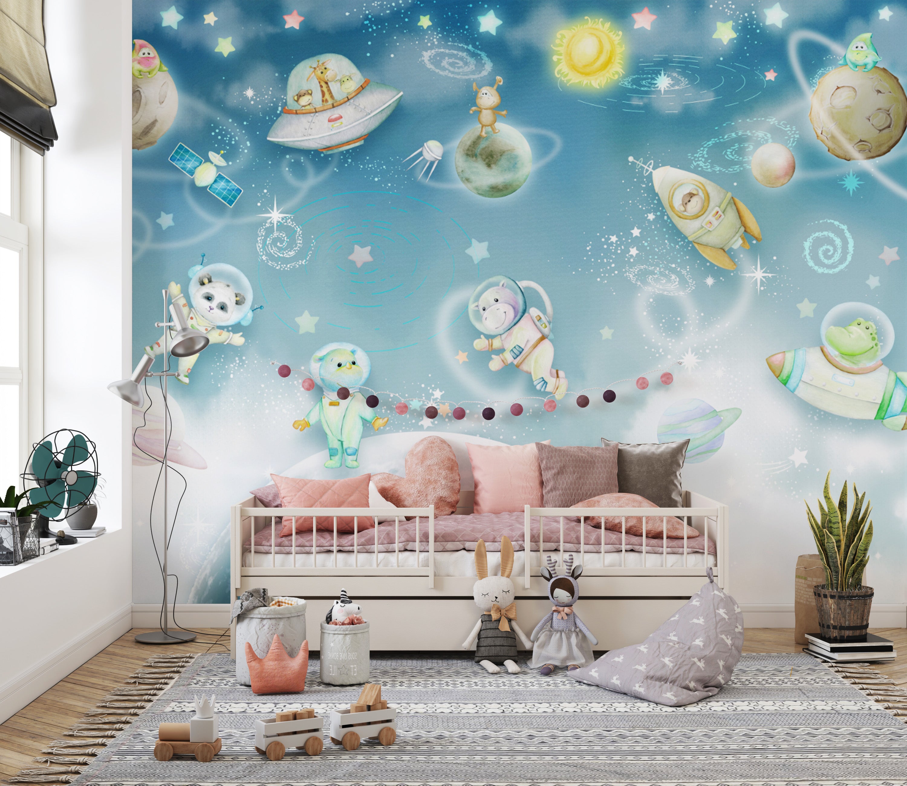 Planets and rockets kids' wallpaper
