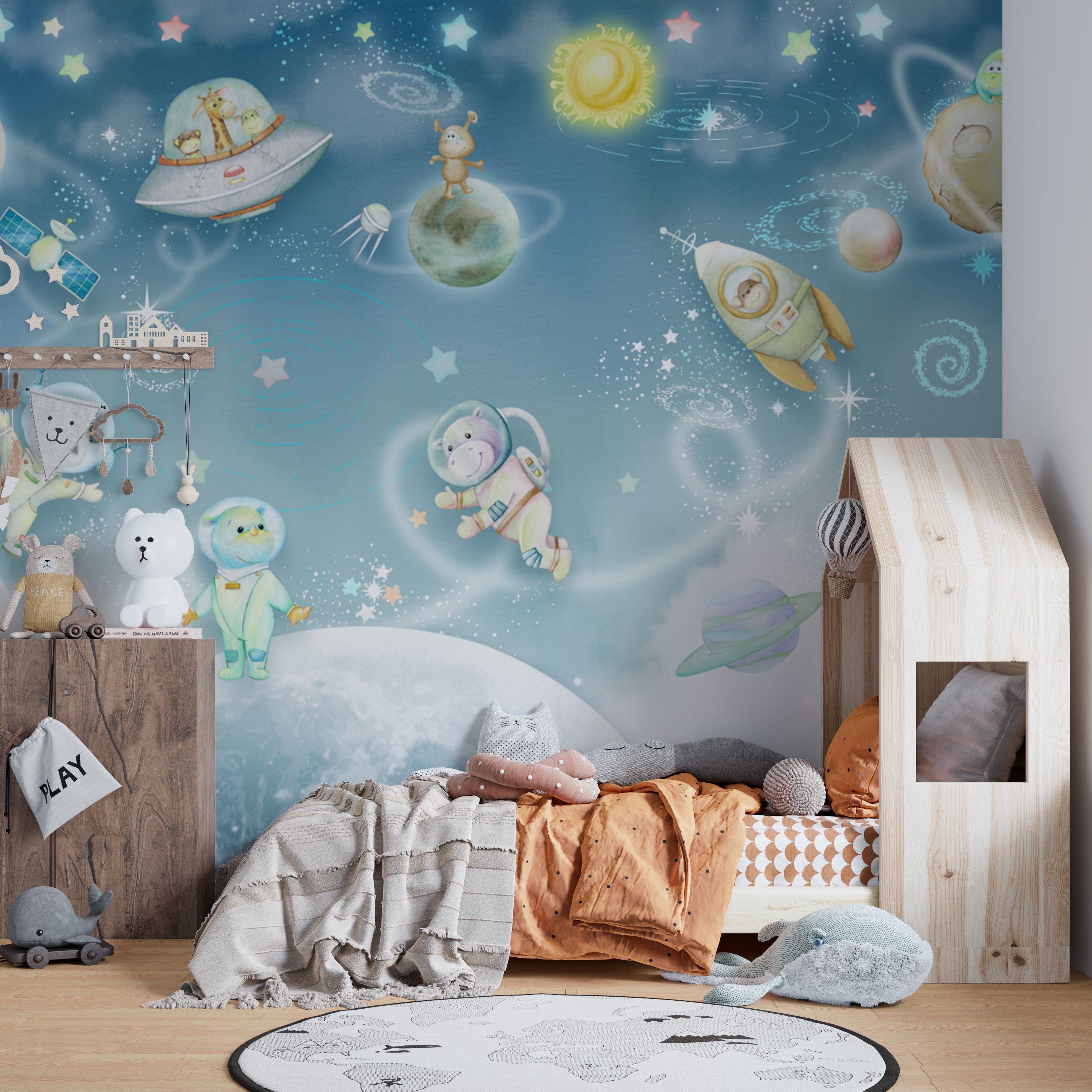 Whimsical galaxy wallpaper for children
