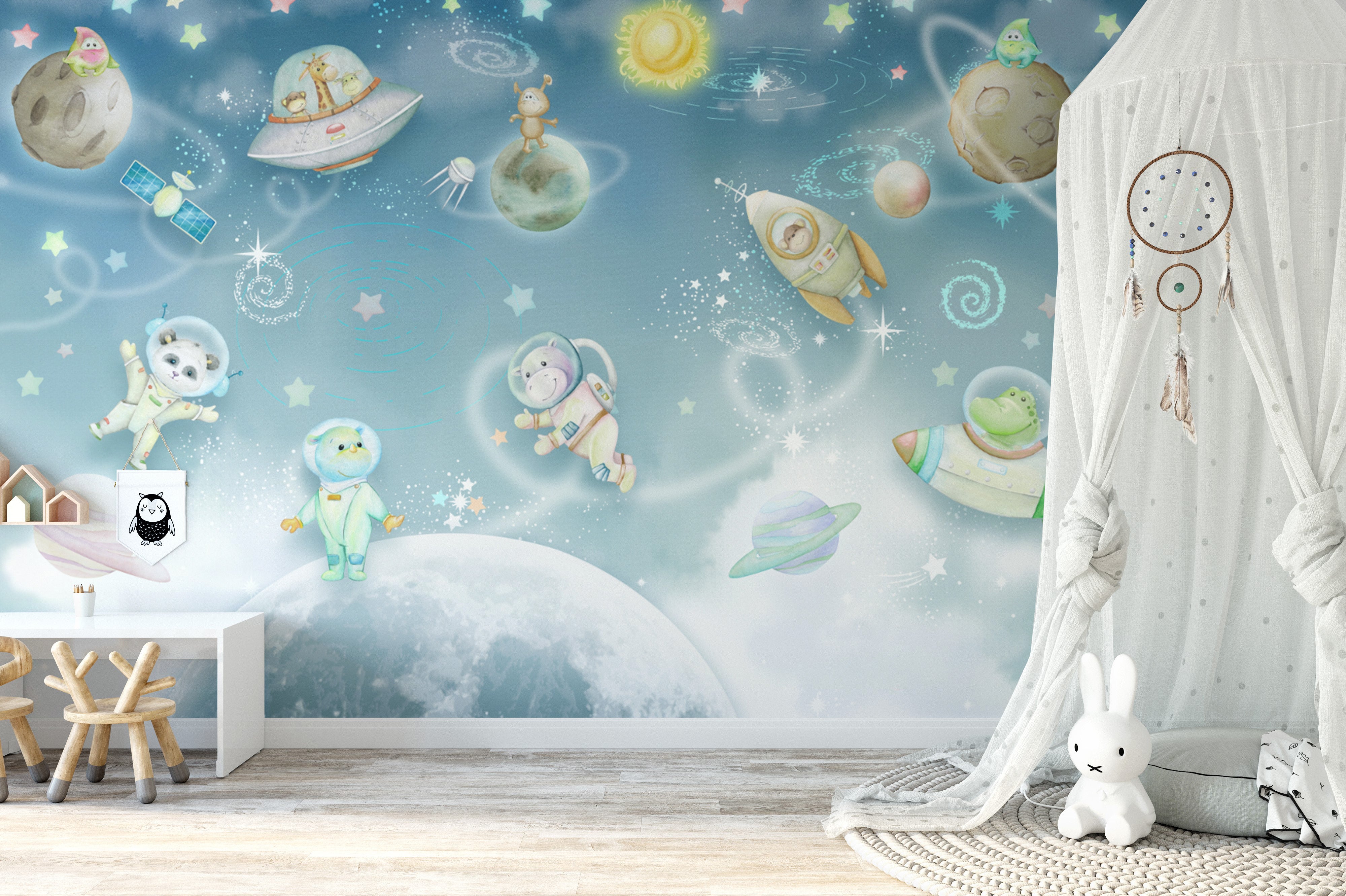 Colorful cosmic wallpaper for nurseries
