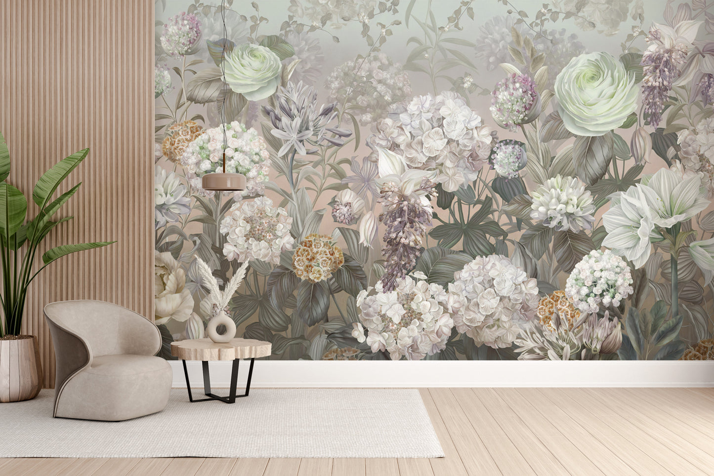 Soft-hued botanical wallpaper mural
