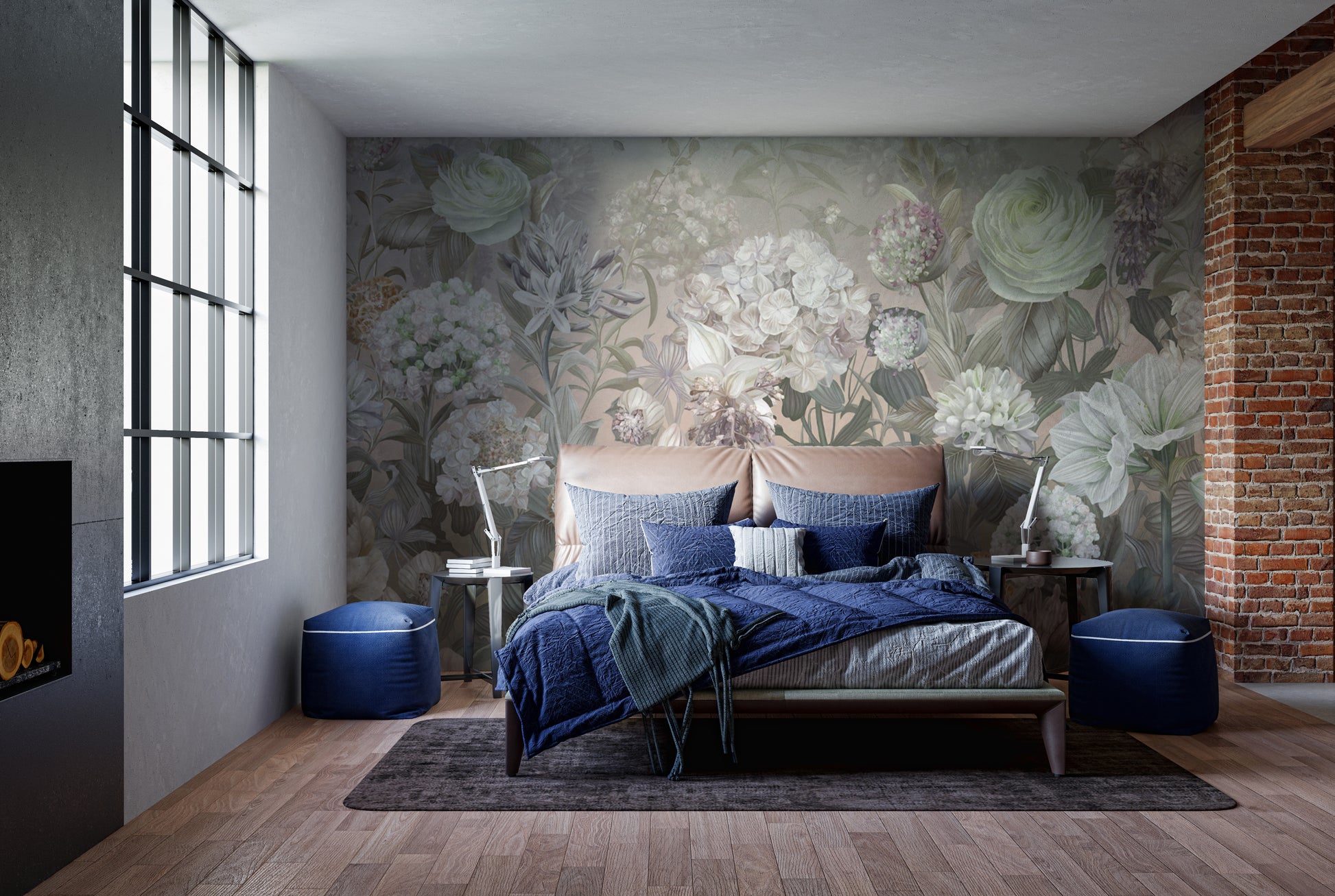 Large-scale hydrangea wallpaper mural
