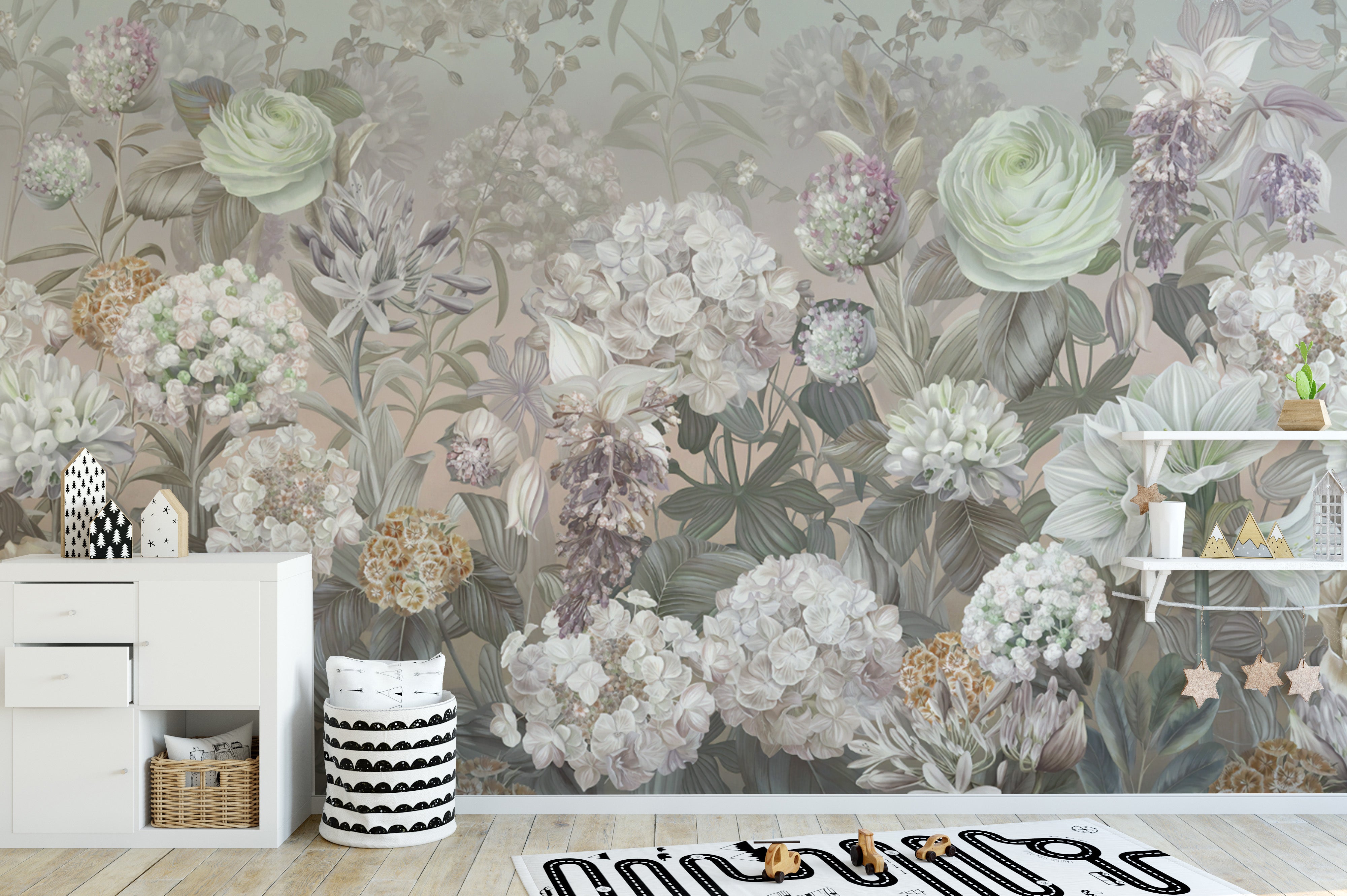 Elegant pastel botanical wallpaper design
