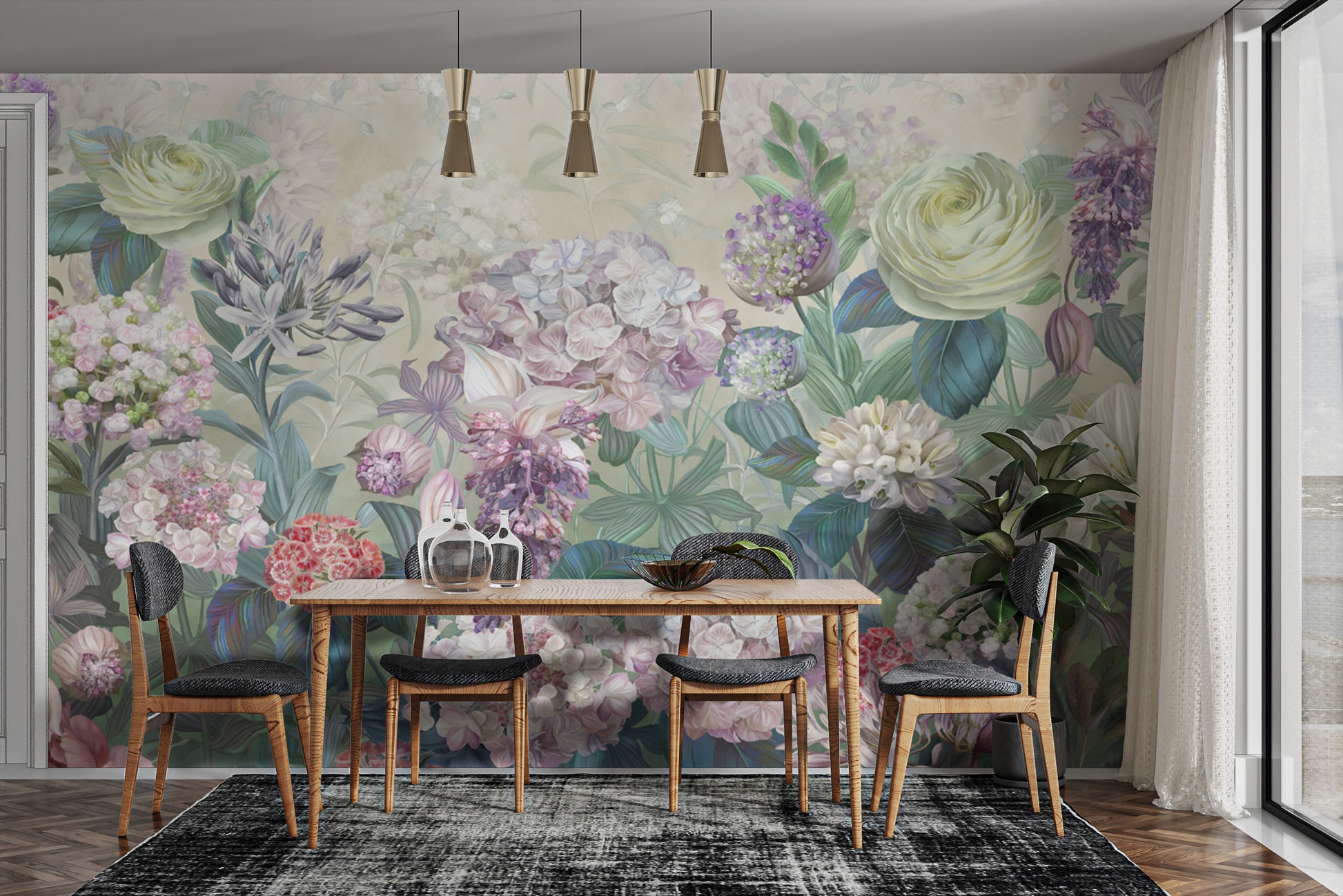 Vibrant botanical floral wallpaper design
