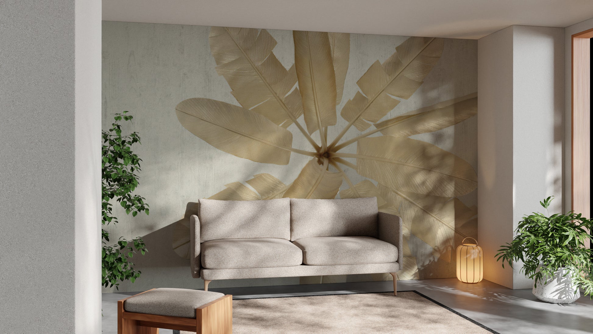 Elegant golden tropical wallpaper mural
