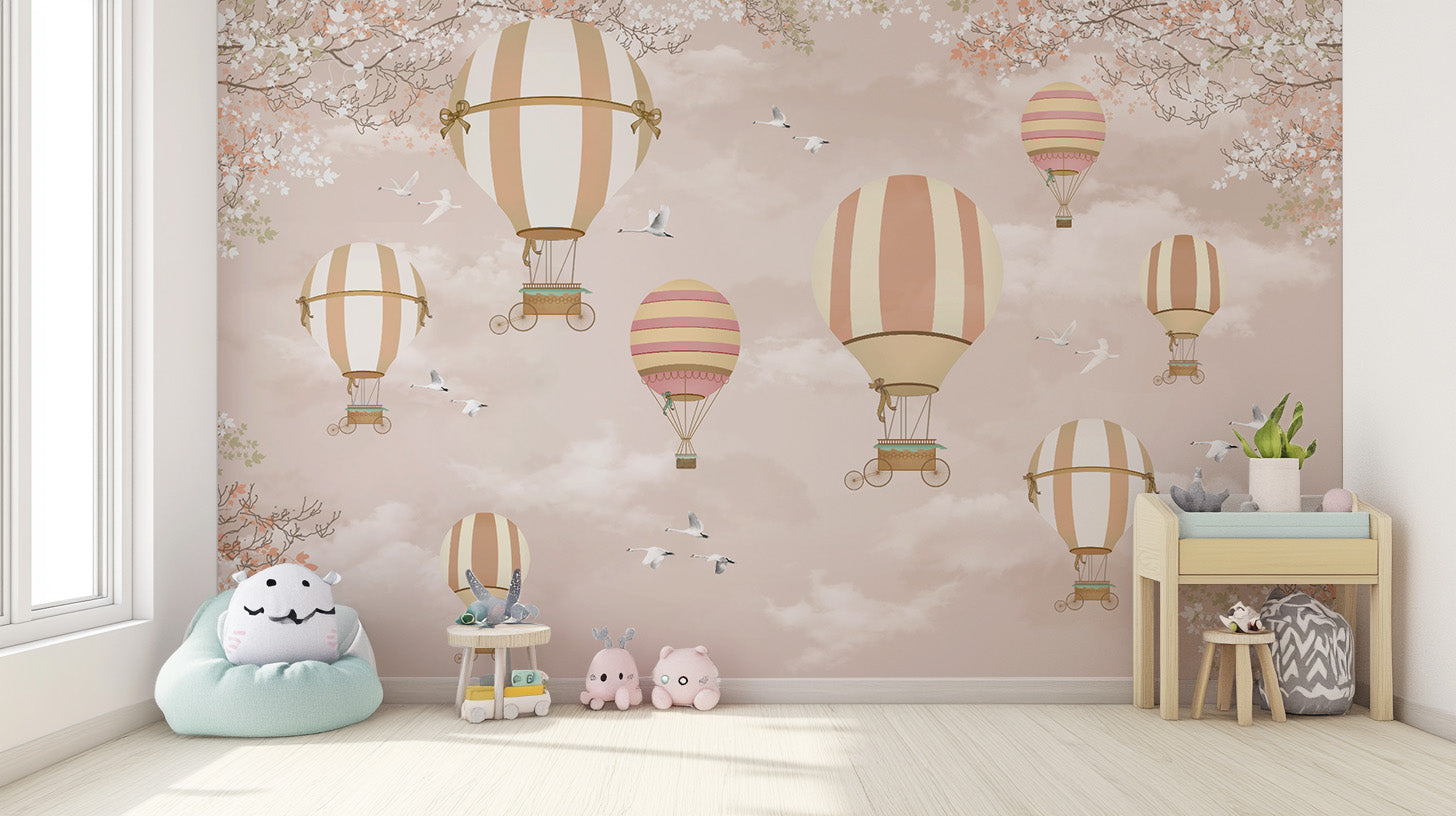 Whimsical hot air balloon wallpaper mural
