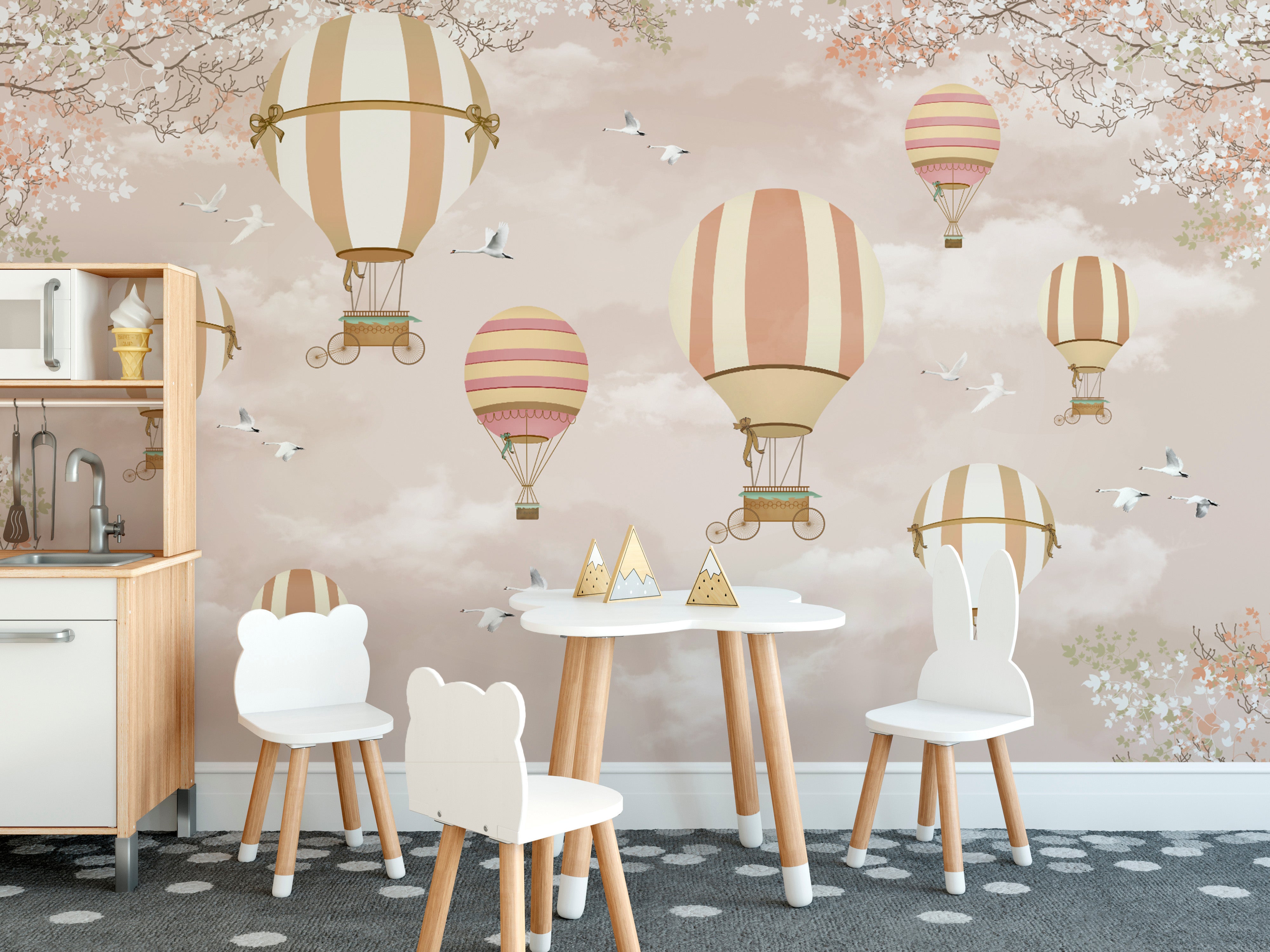 Soft sky and balloon wallpaper for nursery
