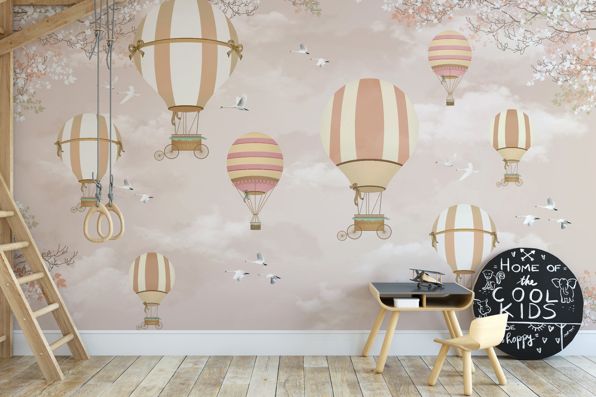 Beige and peach hot air balloon wallpaper
