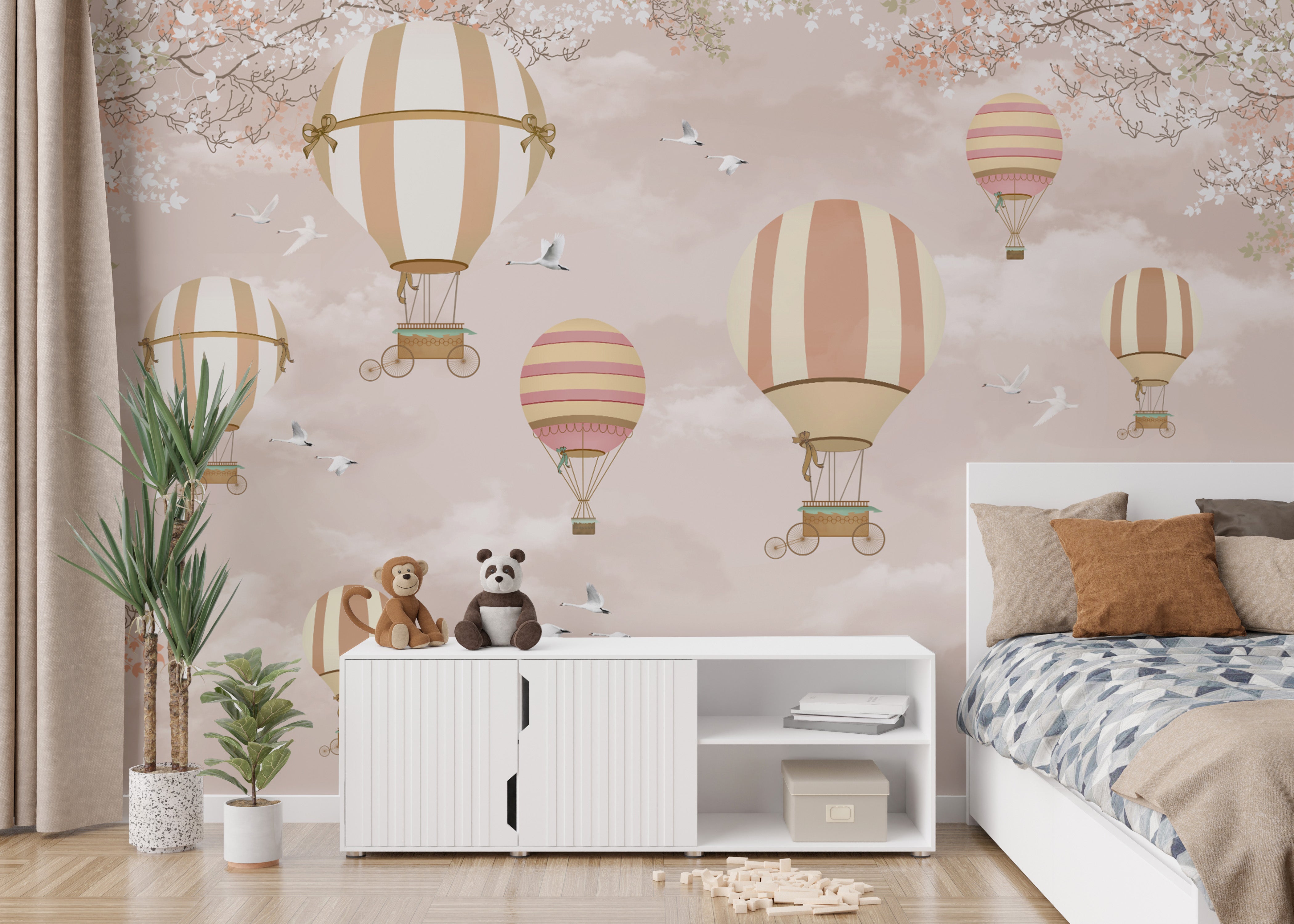 Dreamy hot air balloon nursery wallpaper
