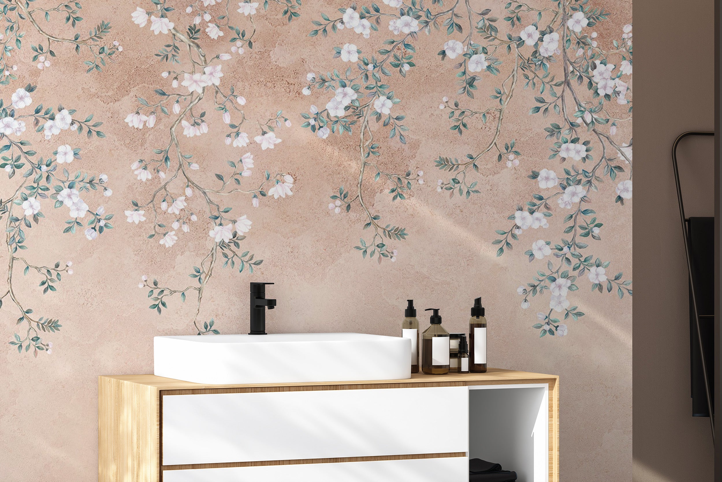 Classic floral wallpaper with neutral tones
