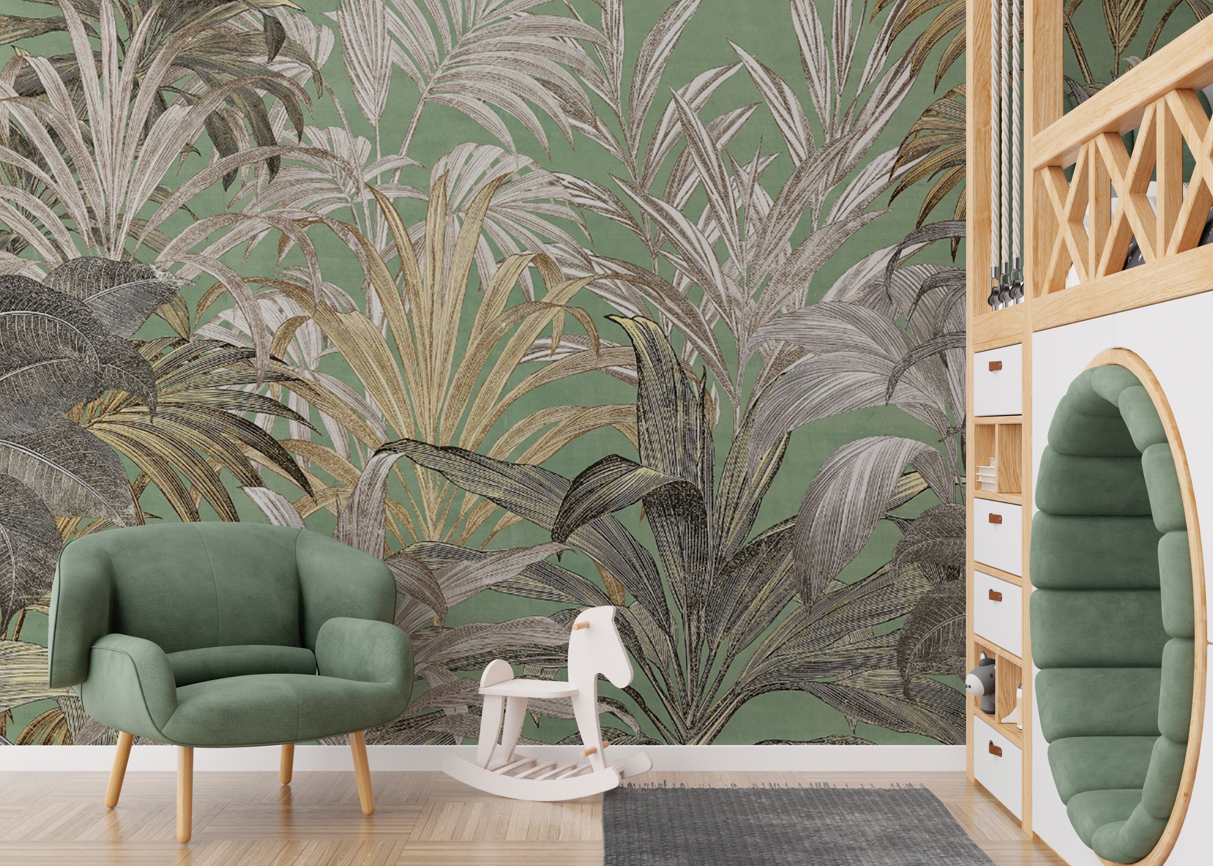 Lush jungle foliage wall mural
