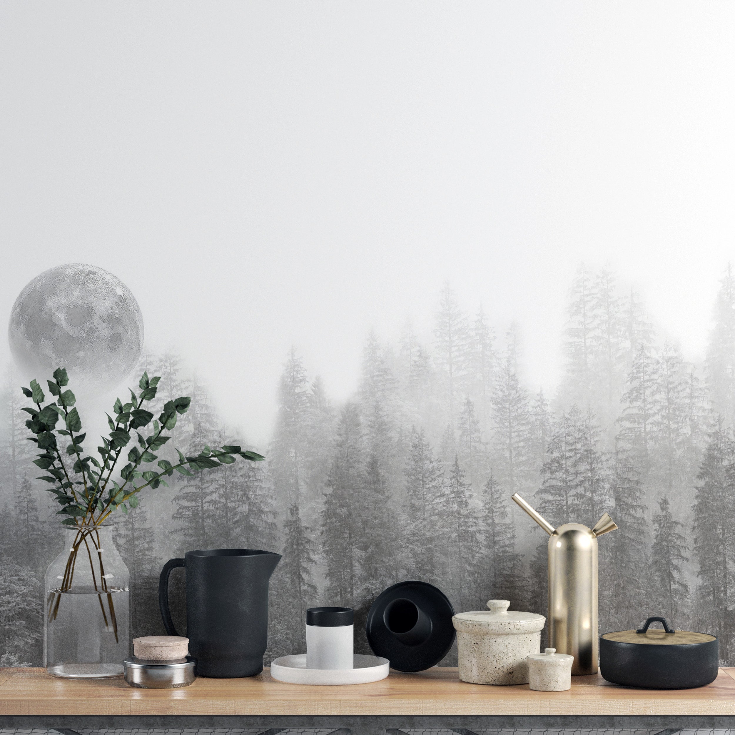 Monochrome moon and trees wall mural
