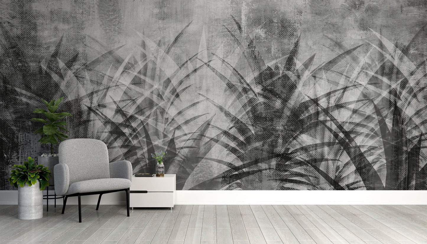 Minimalist grayscale botanical wall covering




