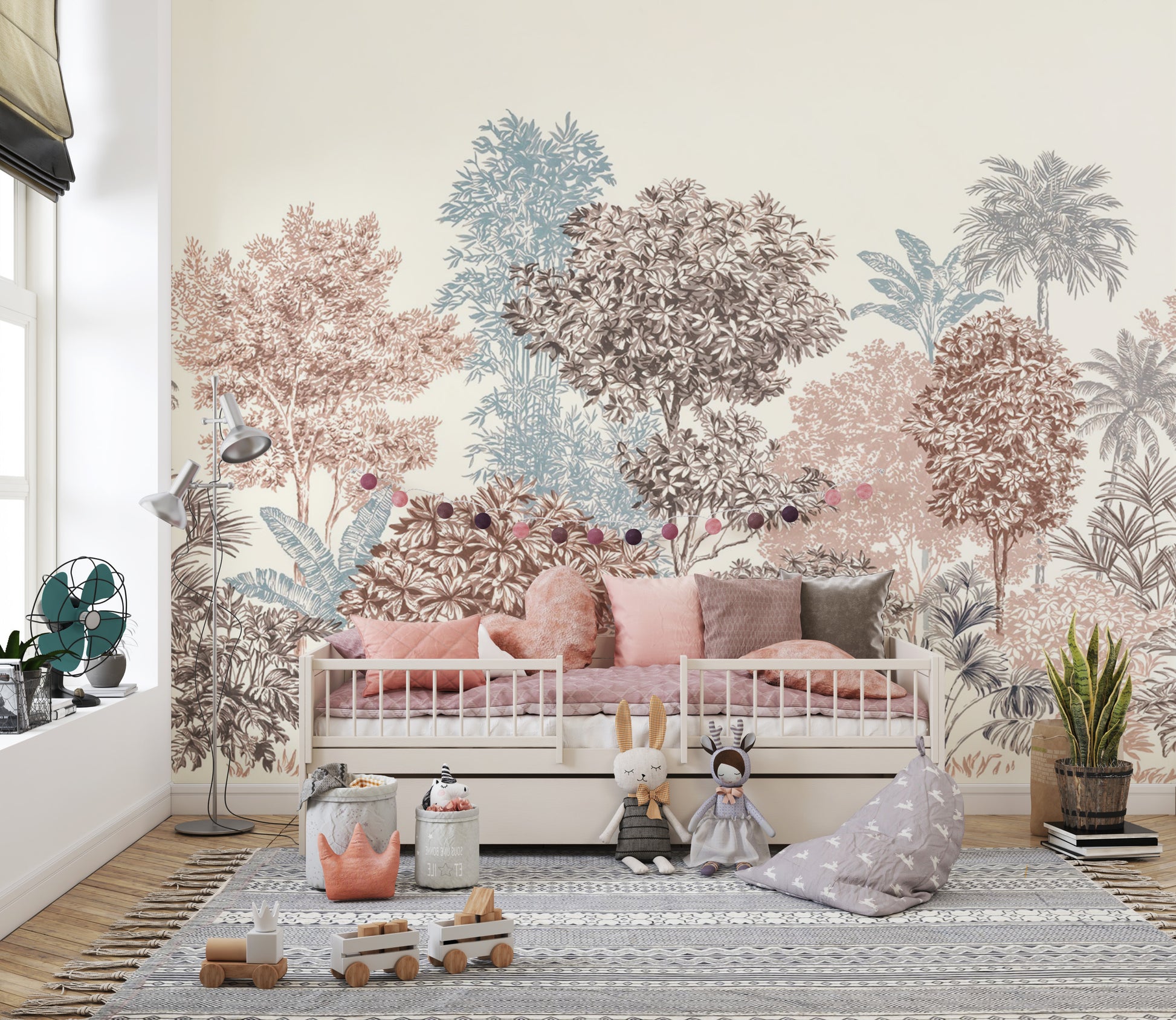 Delicate botanical tree wallpaper in vintage style
