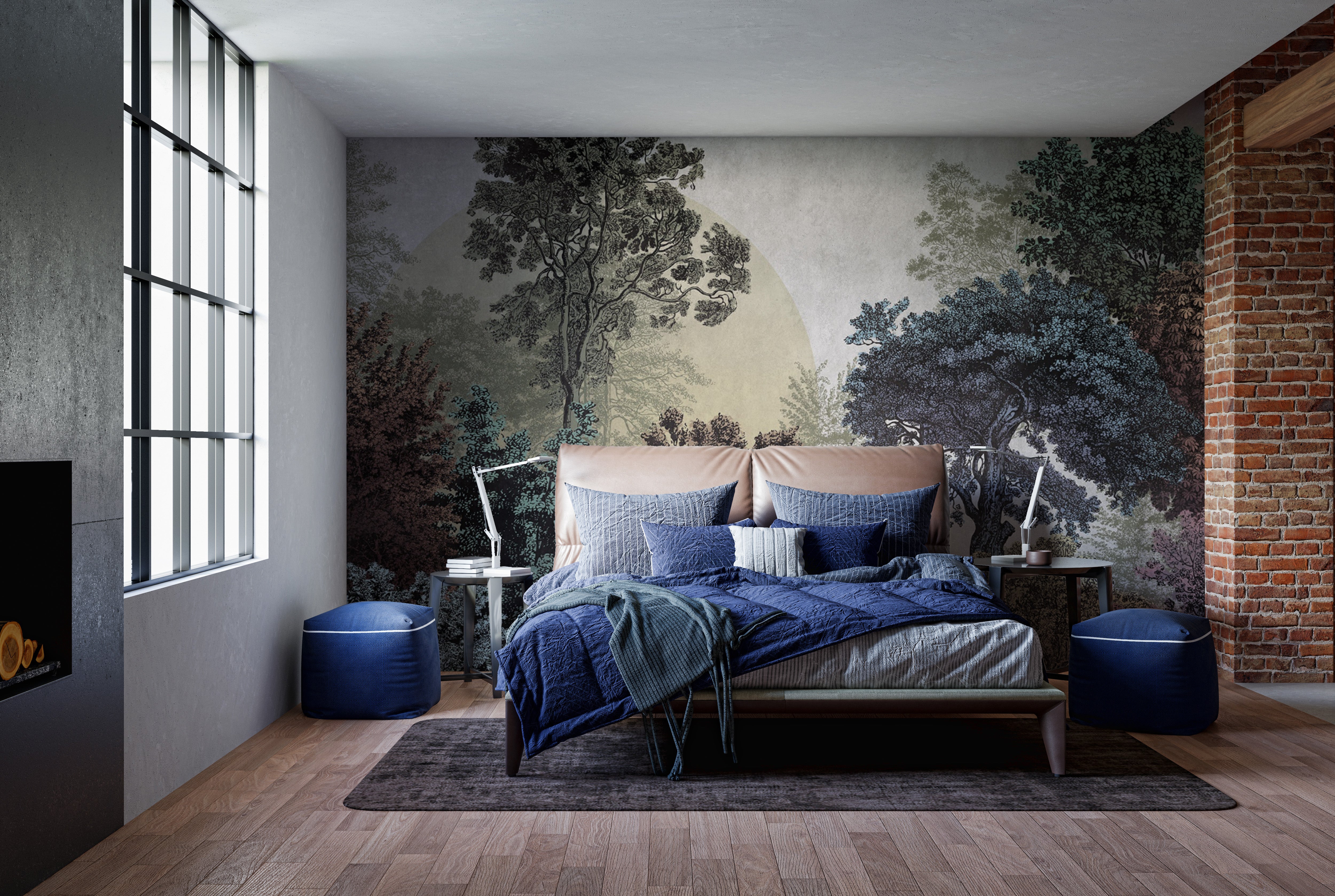 Vibrant botanical wall mural in bold shades
