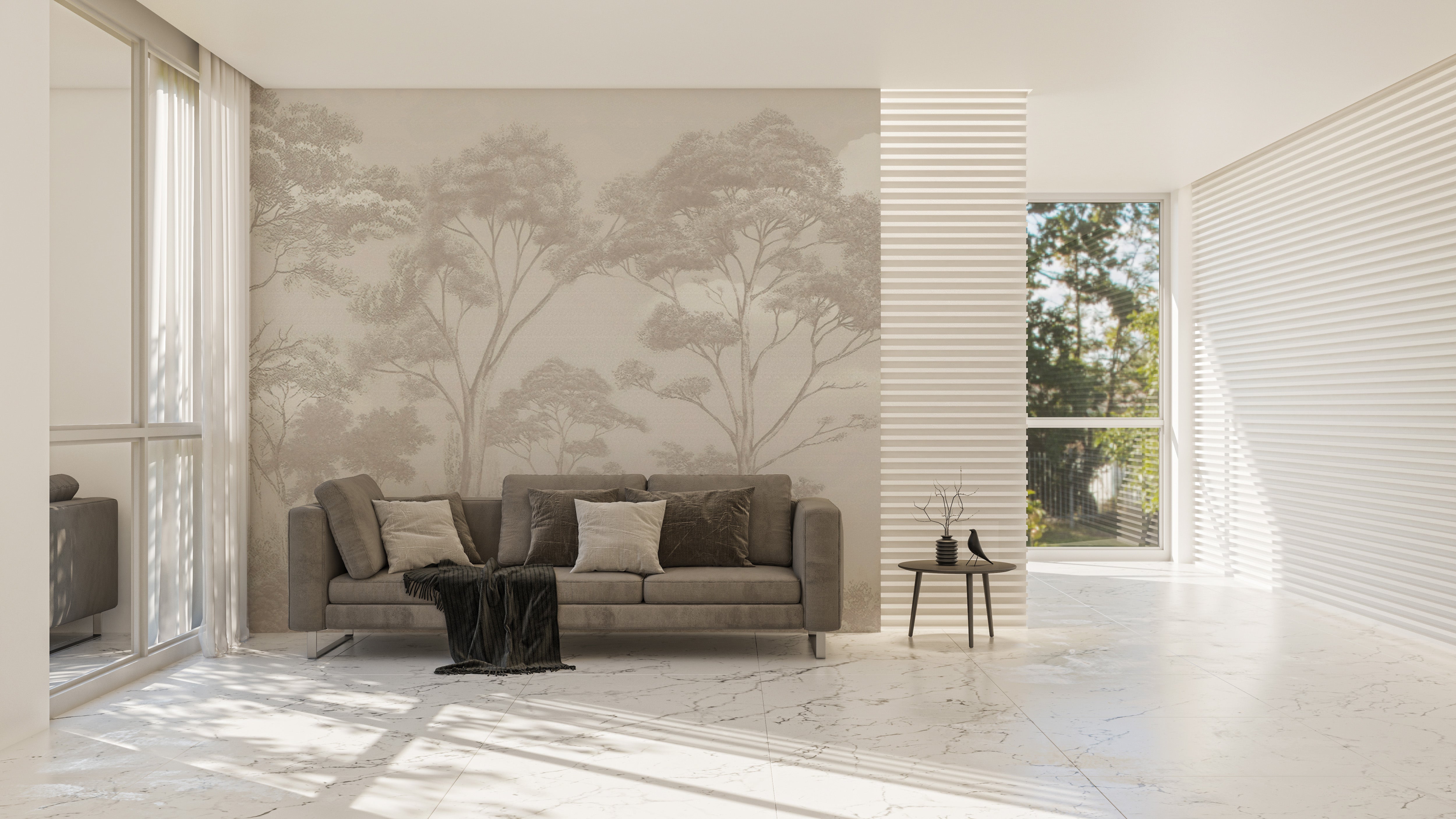 Elegant tree mural wallpaper for living room walls
