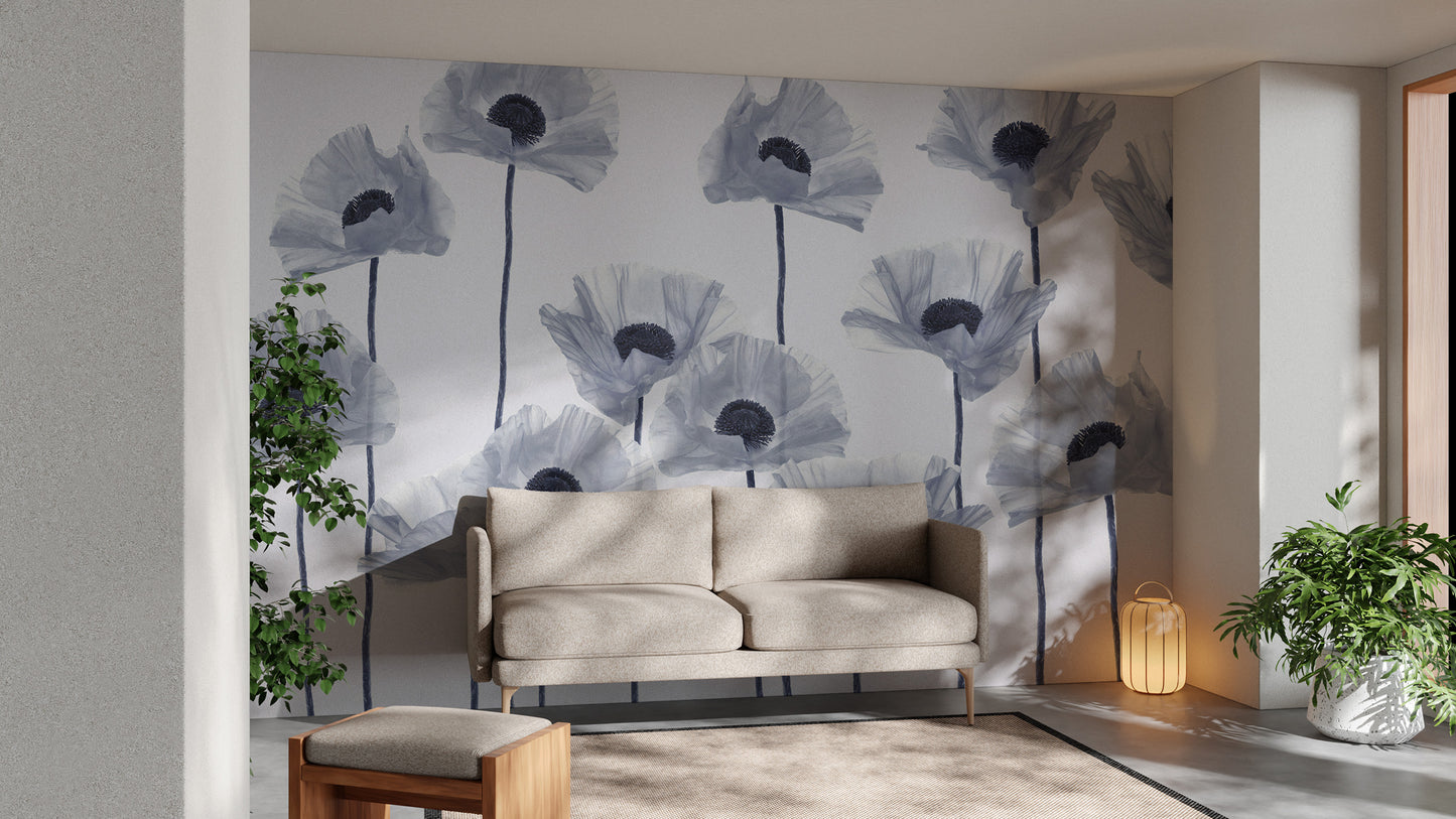 Contemporary blue poppy wall mural
