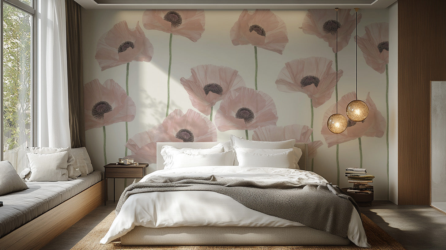 Light pink poppy wallpaper for bedrooms
