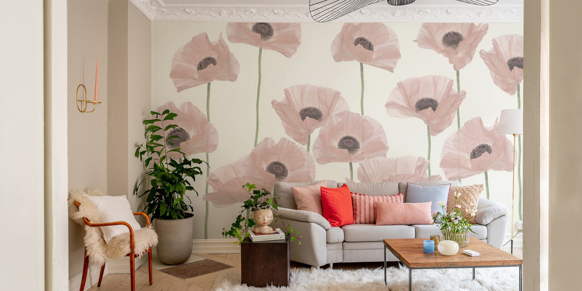 Soft pastel flower wallpaper for modern walls
