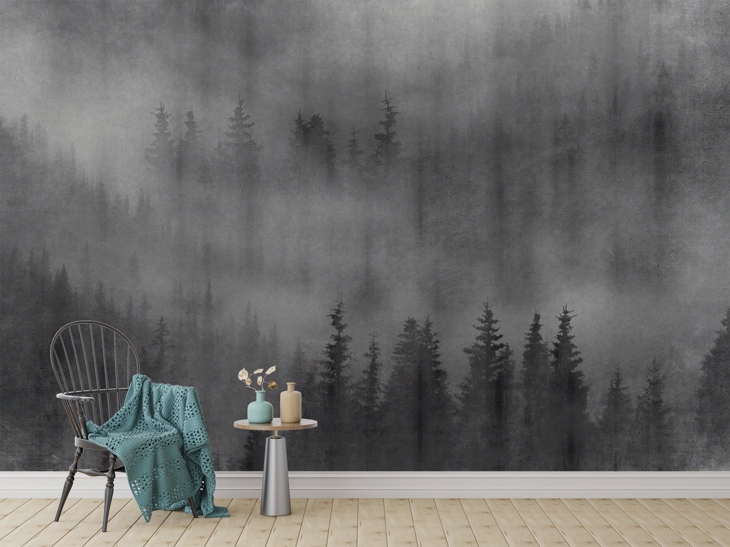 Monochrome nature wall mural design
