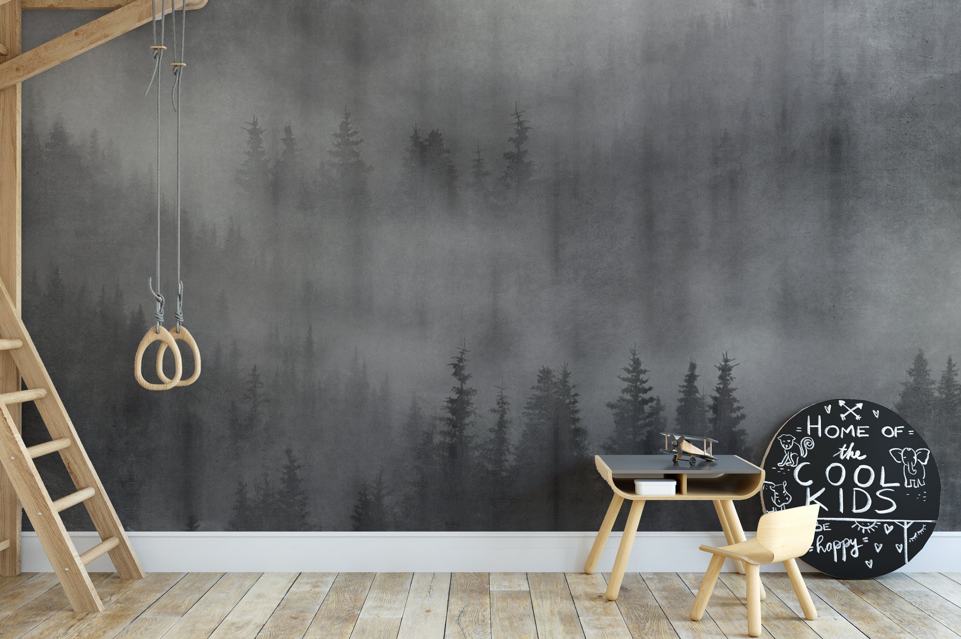 Black and white forest wall mural
