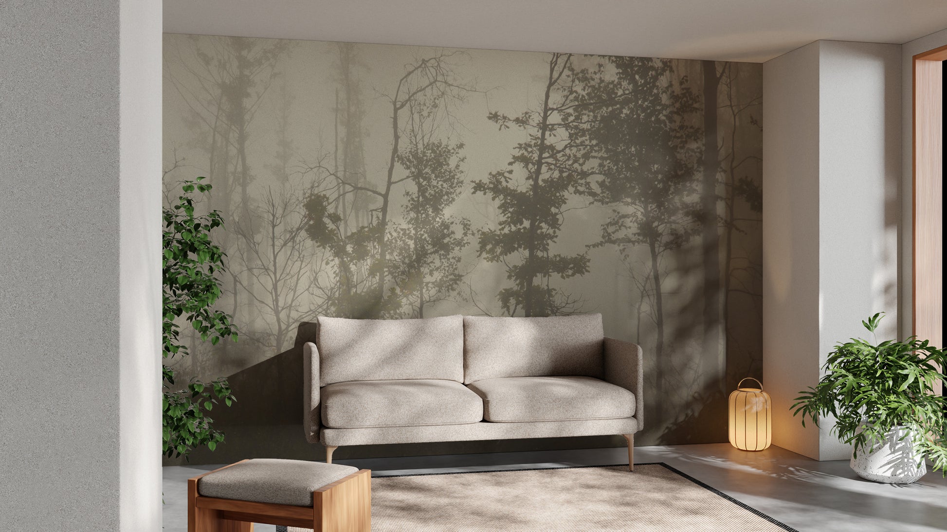 Misty woodland wall mural for walls
