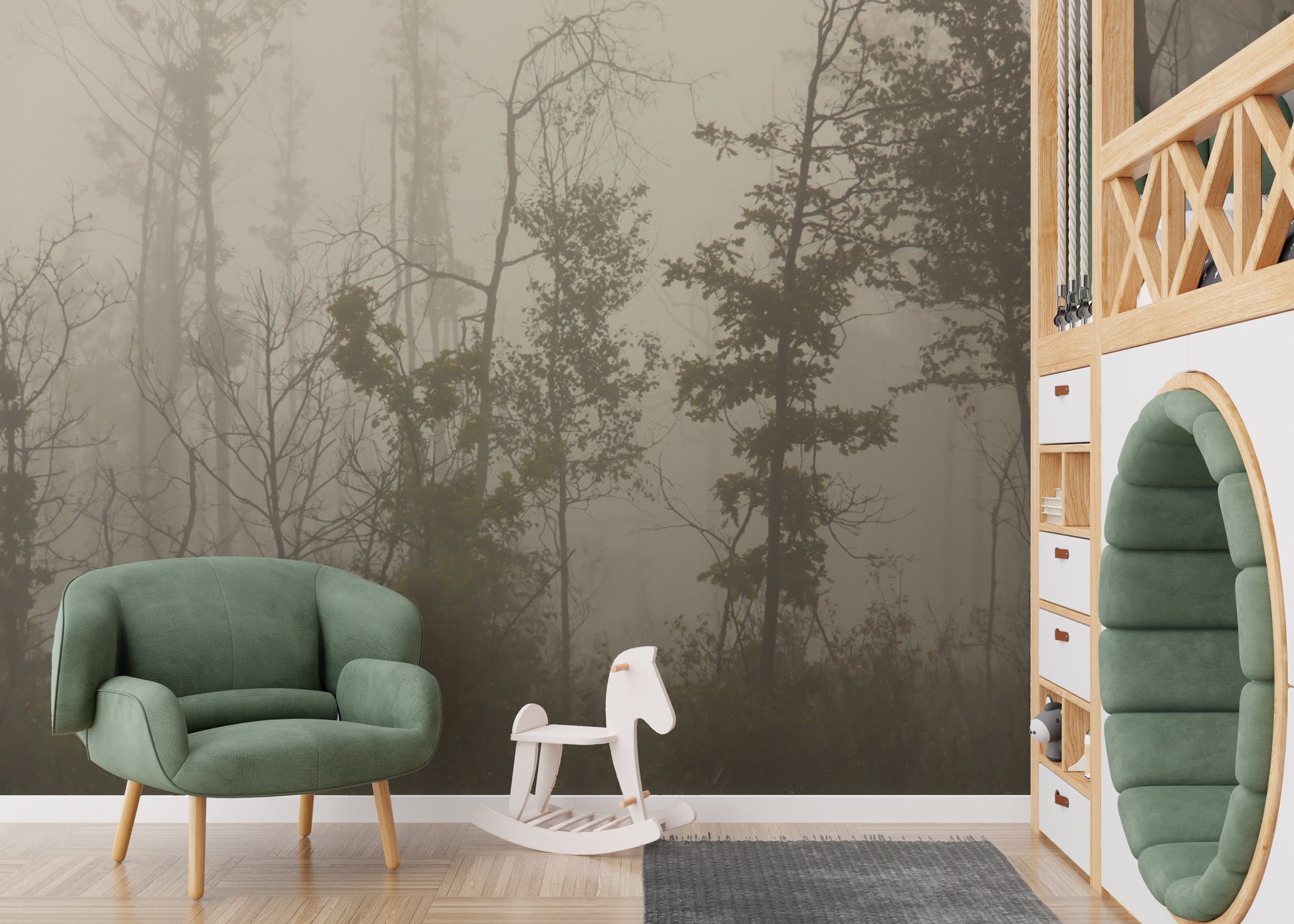 Minimalist nature wall mural with trees
