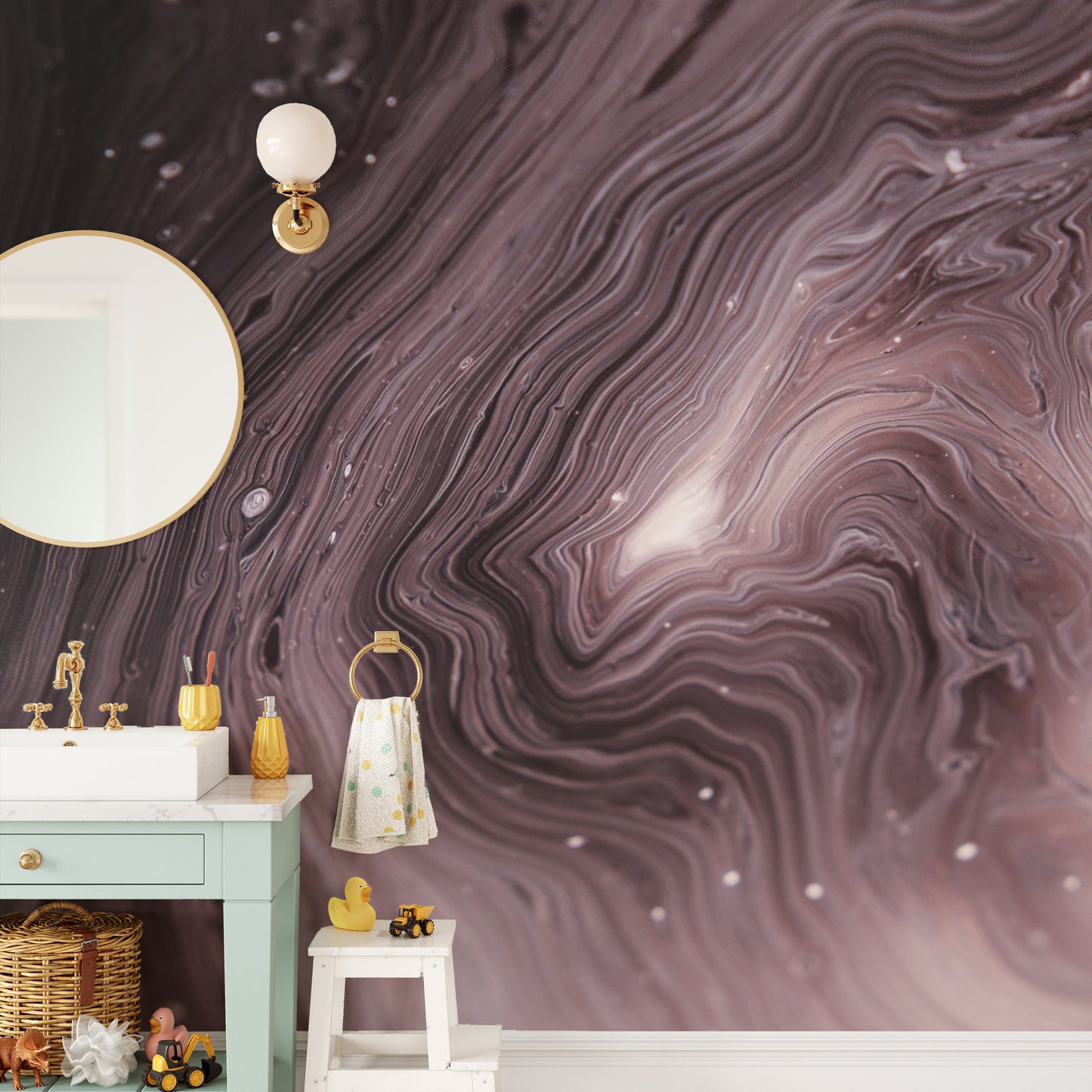 Fluid movement wall mural in soft tones
