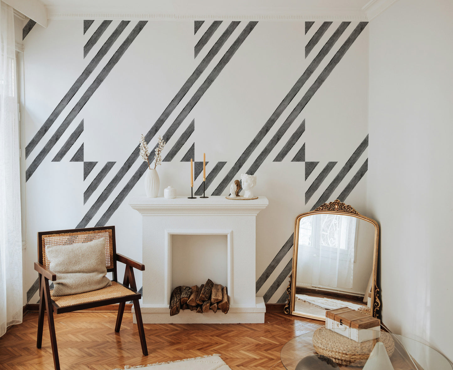 Diagonal stripe geometric wallpaper for walls
