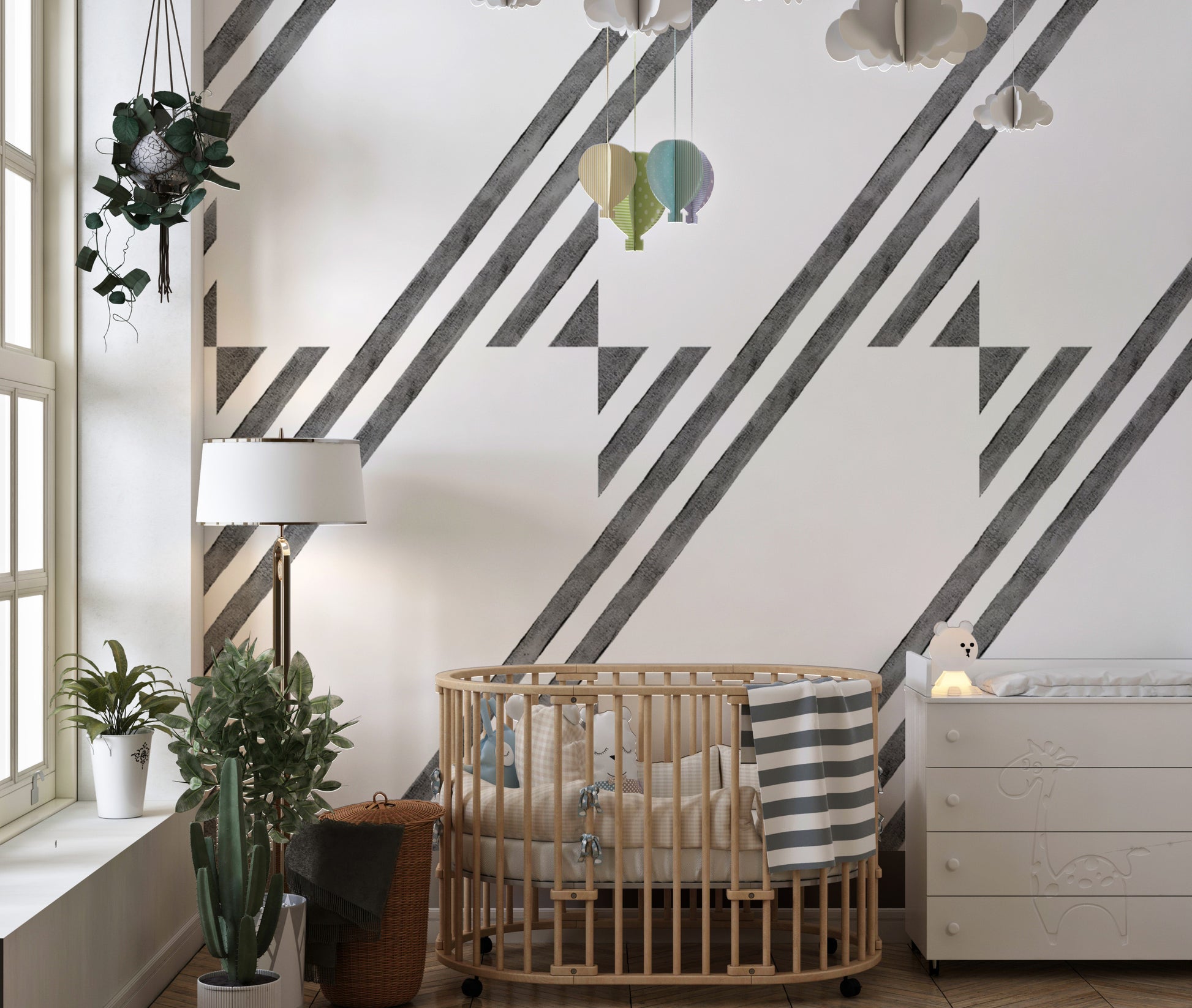 Bold diagonal stripe black and white wallpaper
