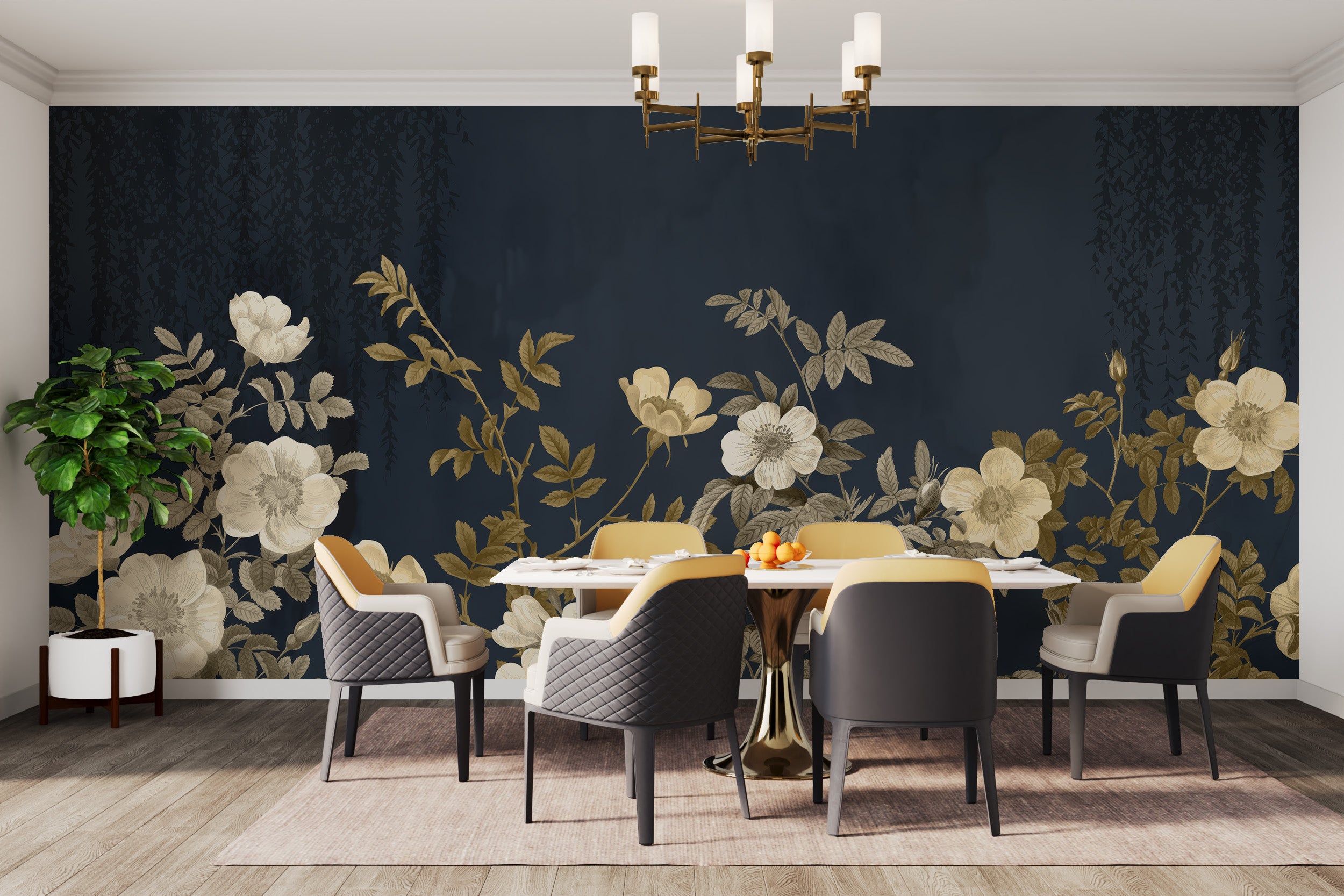 Opulent Floral Pattern with Gold Accents
