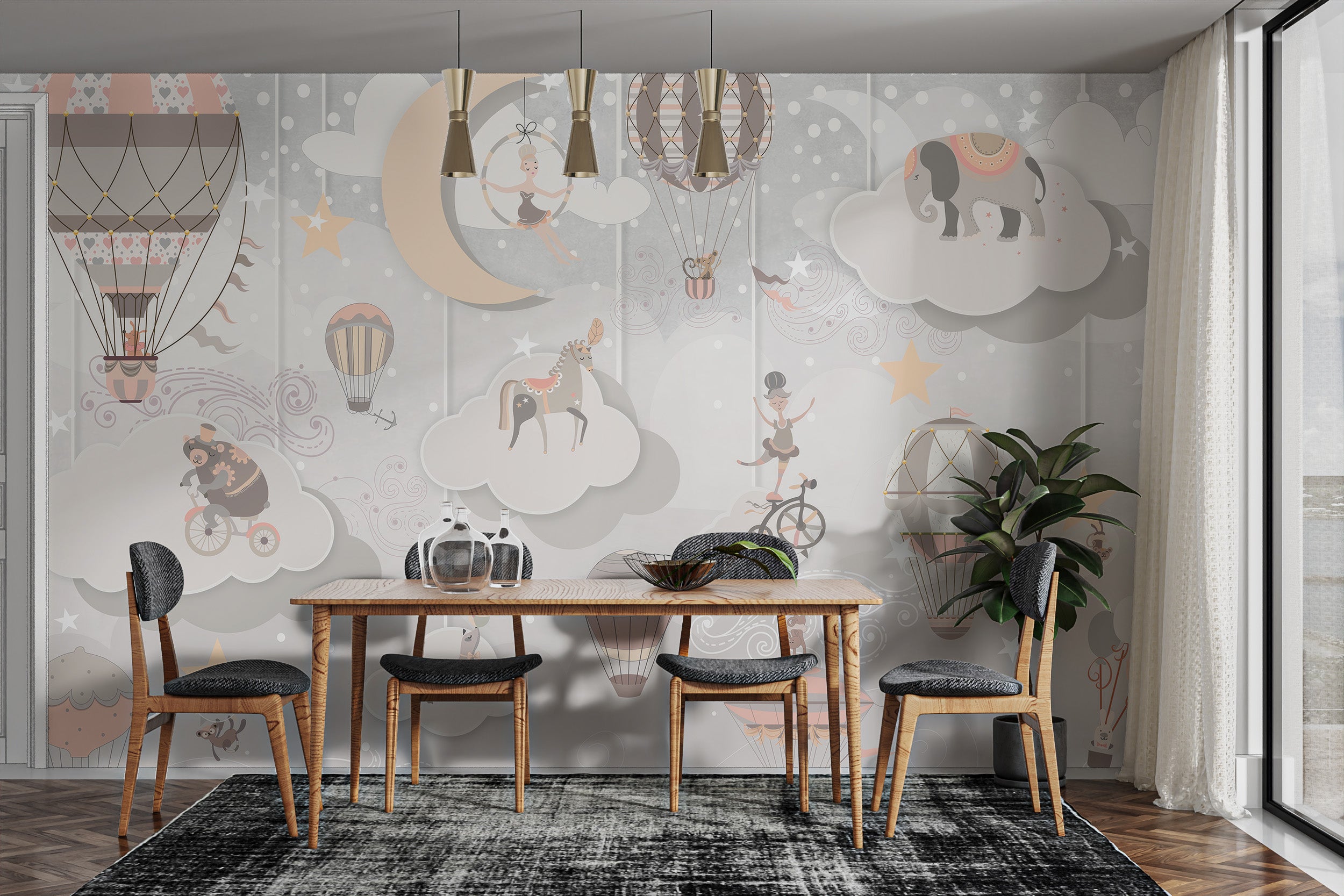 Dynamic circus wall art with stars and charm