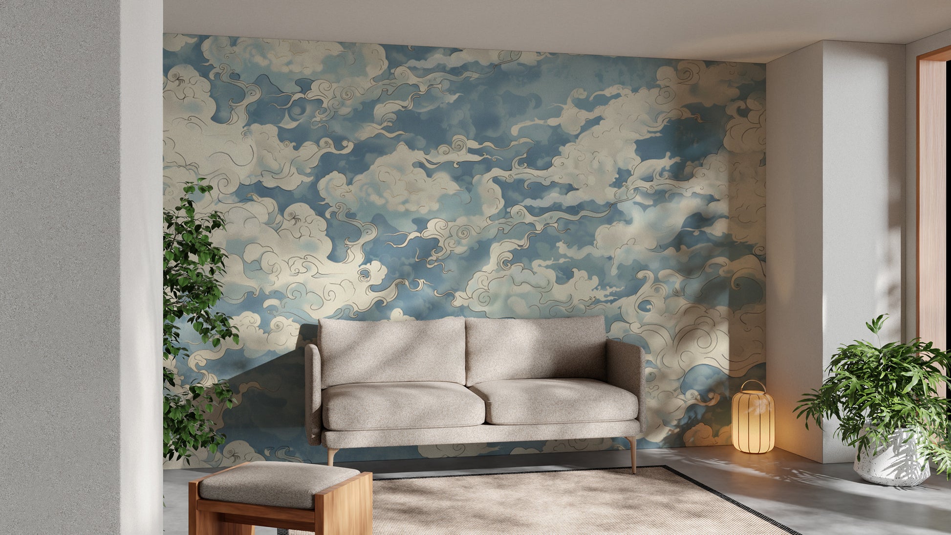 Elegant drifting cloud wallpaper for serene spaces