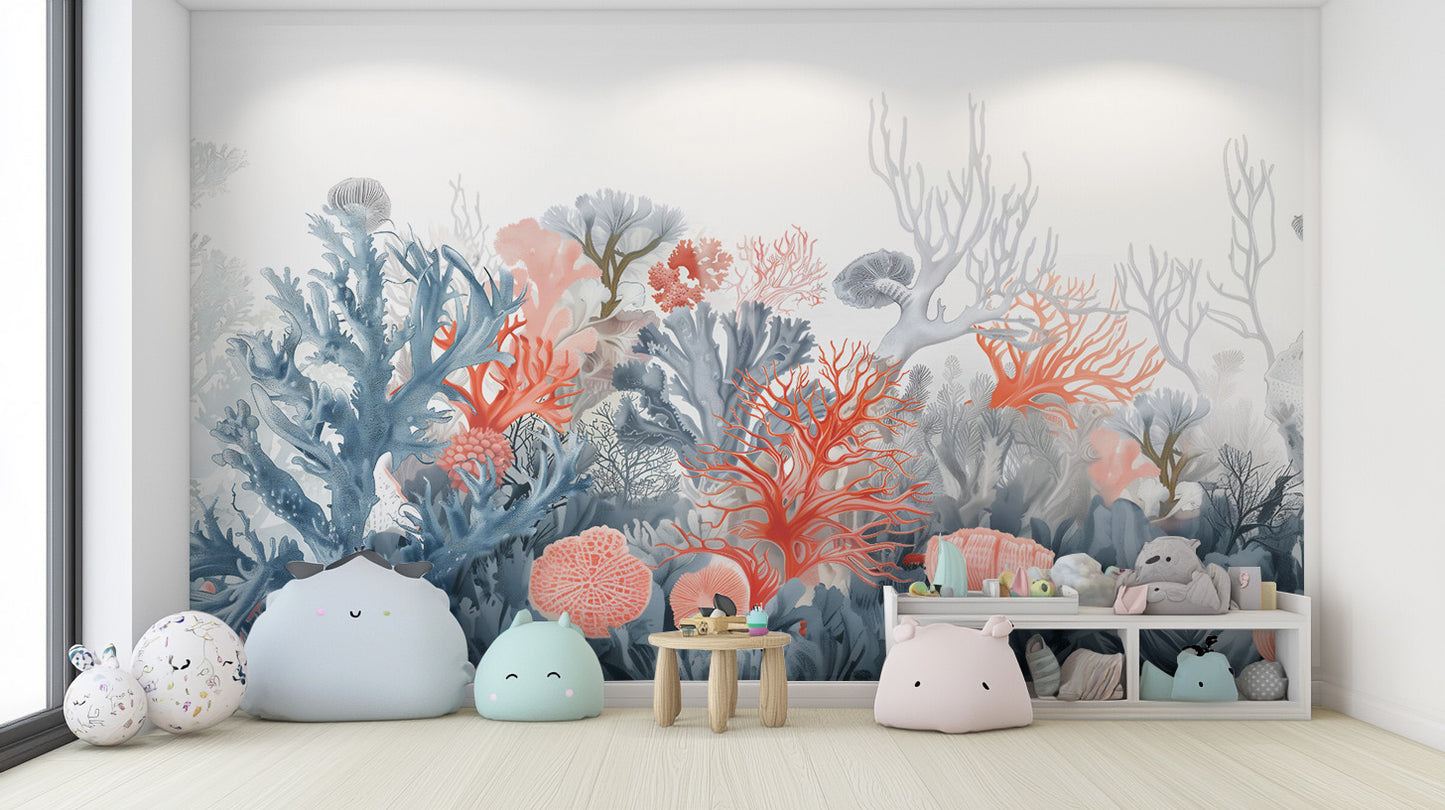 Stunning coral reef design in Aqua Gardens wall mural.