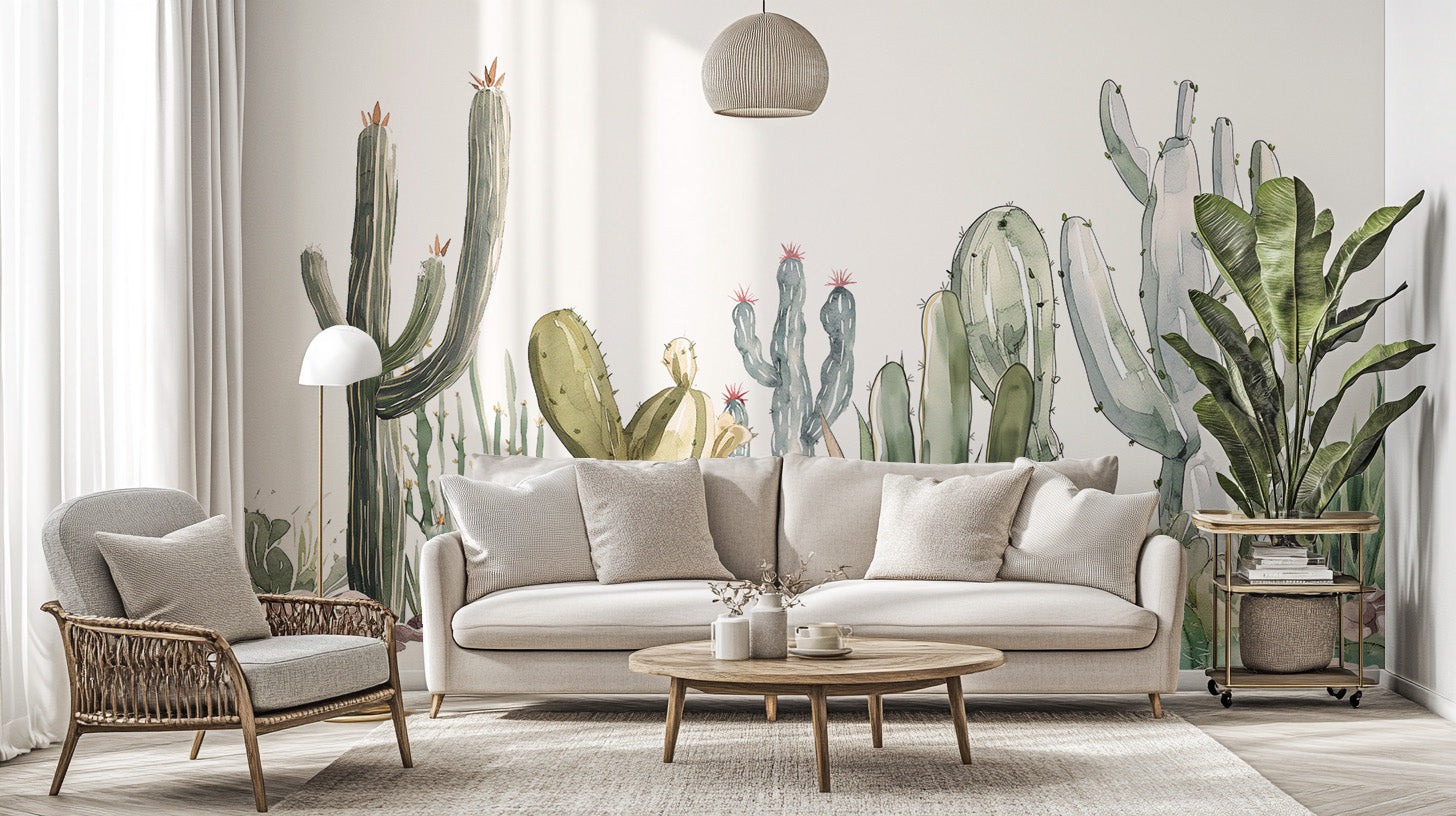 Gentle hues of cactus in a serene desert scene
