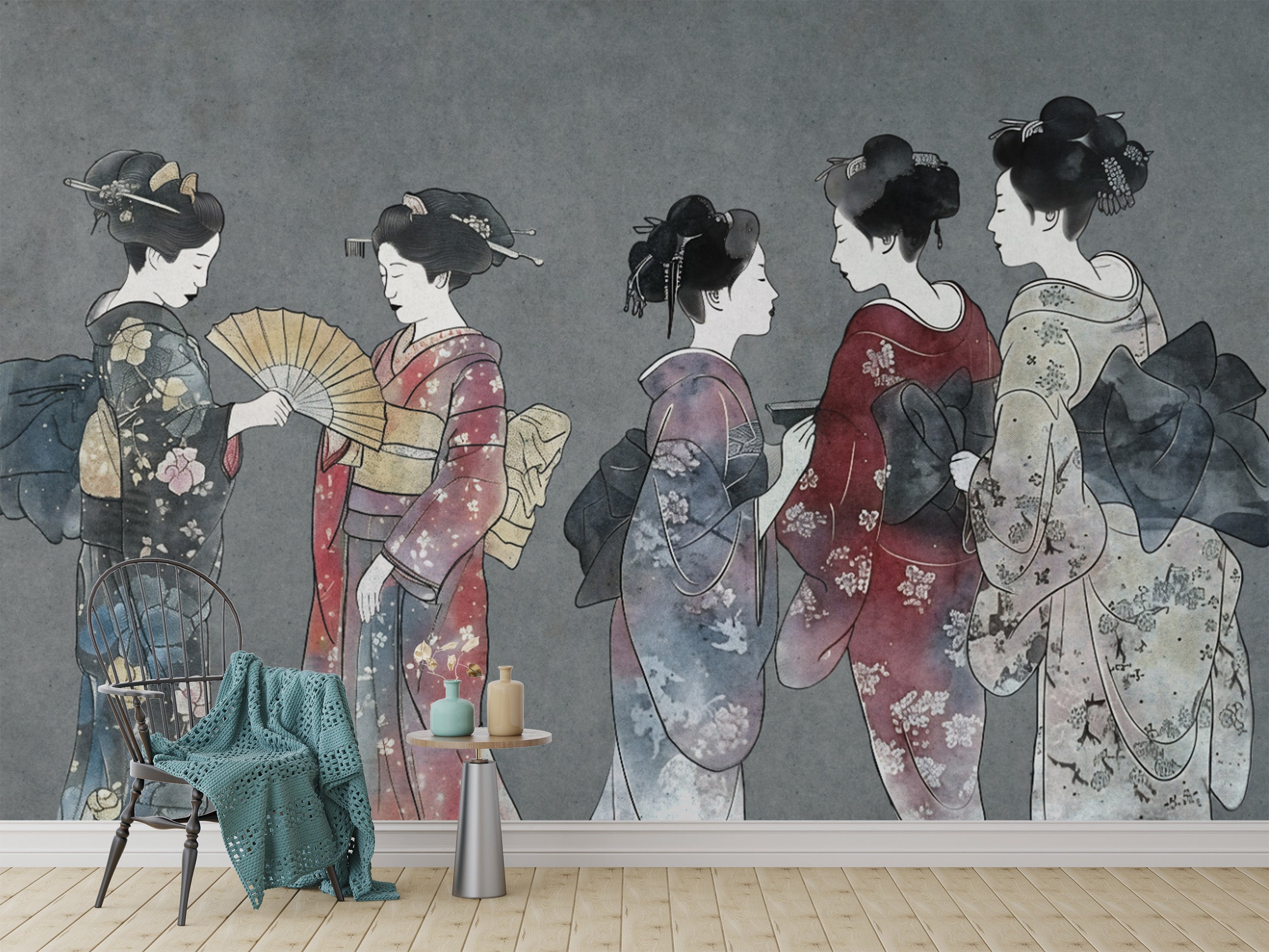 Graceful Japanese kimono with gentle silk textures
