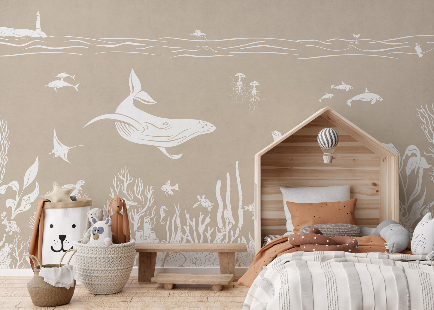 Monochrome Sea Brown Wallpaper Mural