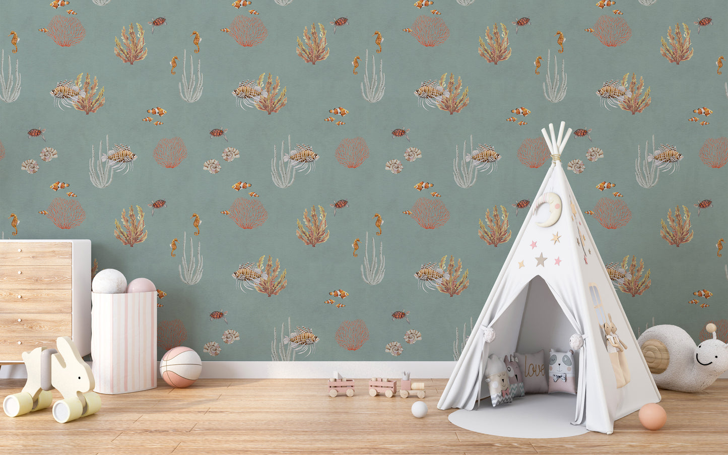 Teal Oceanic Wonders Wallpaper Mural