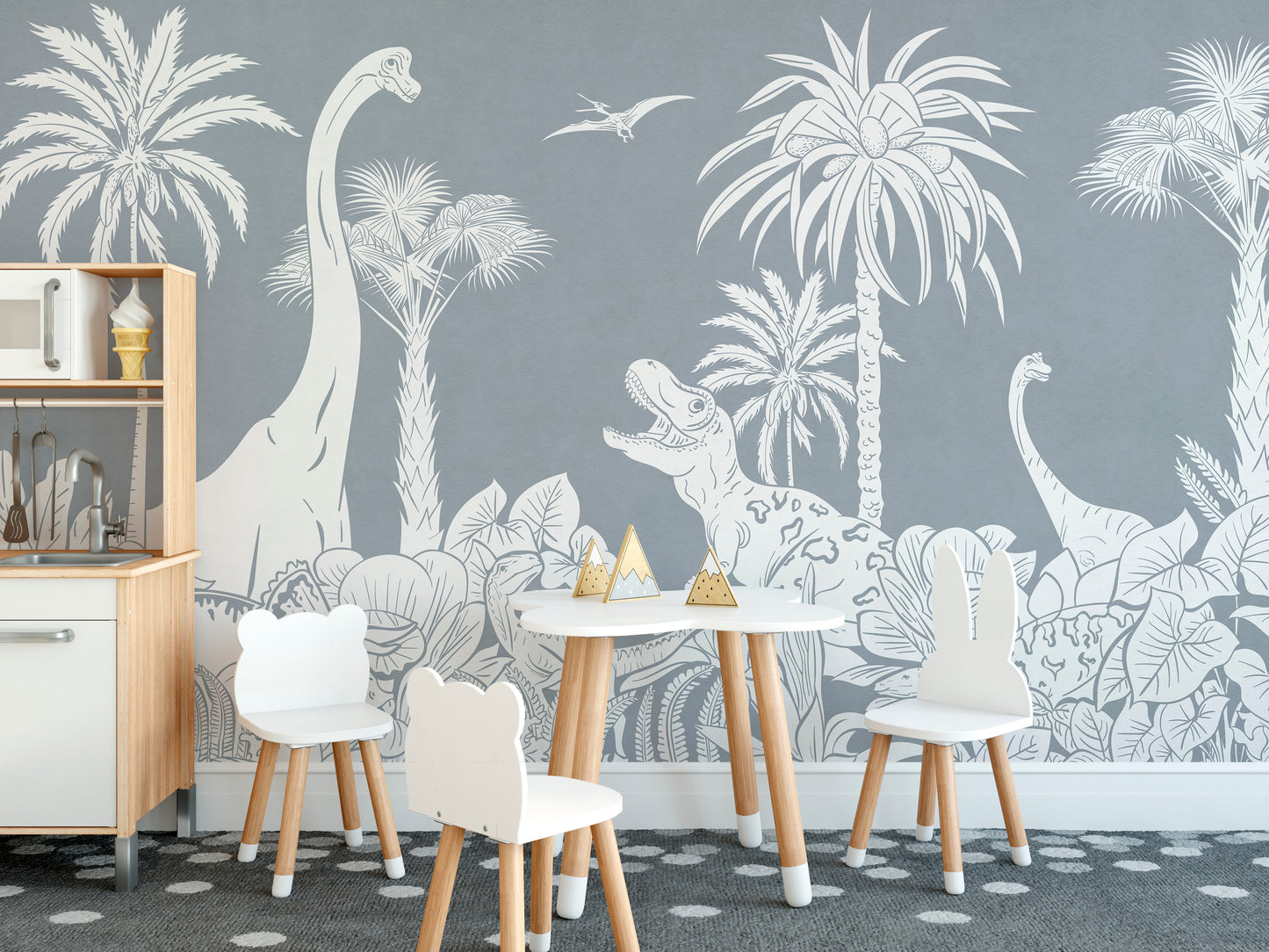 Monochrome Dino Blue Mural